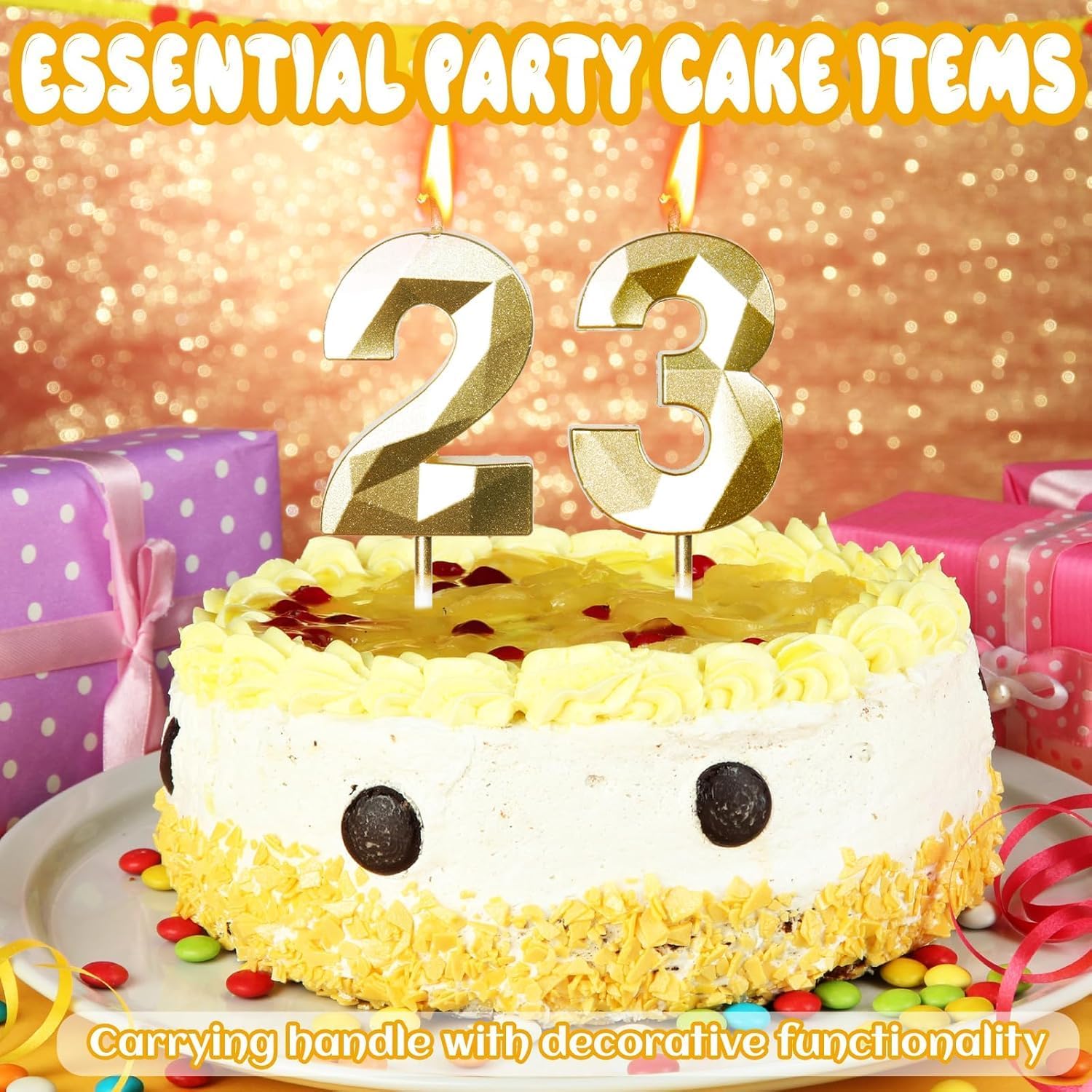 Thumbnail 5 de Yiran 98th Birthday Candles, Gold Number 98 – 3D Diamond Topper for Cakes