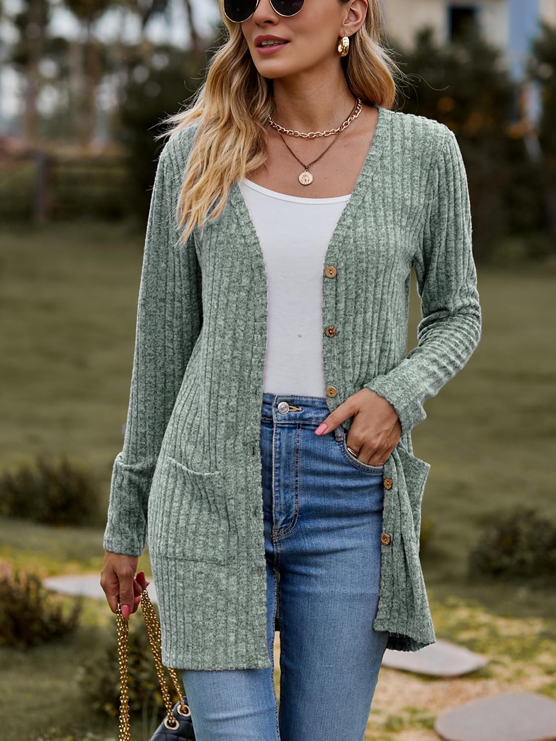 Detalle 1 de MYCOLORBLUE Alte Zeiten Strickjacke Damen