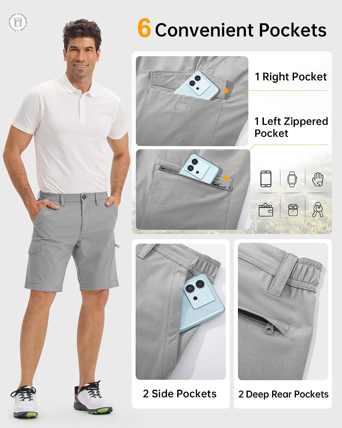 Thumbnail 4 de 33,000ft Men's Outdoor Water-Resistant 10" Cargo Shorts with UPF50+ and 6 Pockets