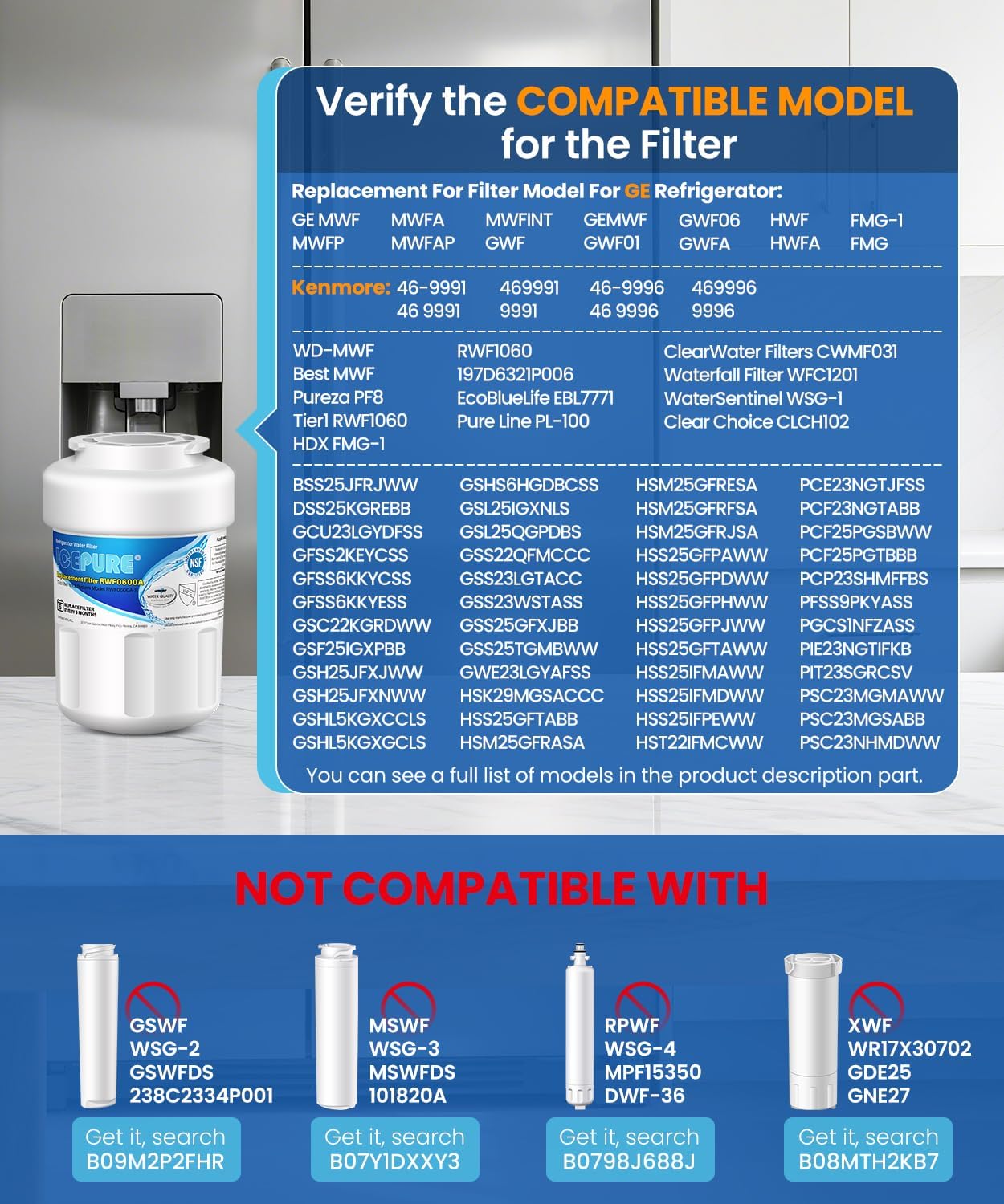 Detalle 2 de ICEPURE RWF0600A Refrigerator Water Filter, 3-Pack, NSF/ANSI 42 & 372
