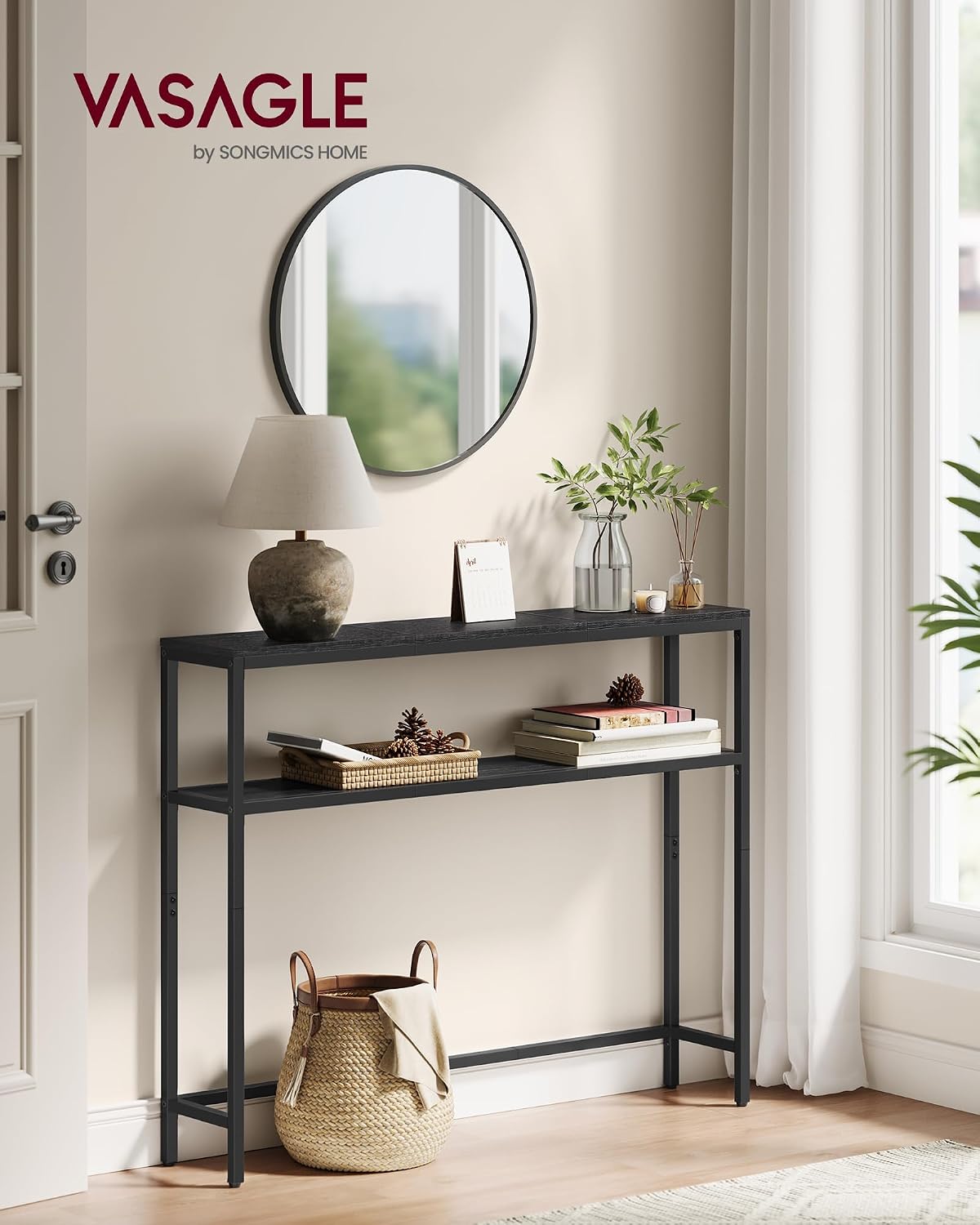Thumbnail 3 de VASAGLE Tavolo Consolle a 2 Ripiani, 20 x 100 x 80 cm – Grigio Antracite/Nero Inchiostro (LNT131B22)