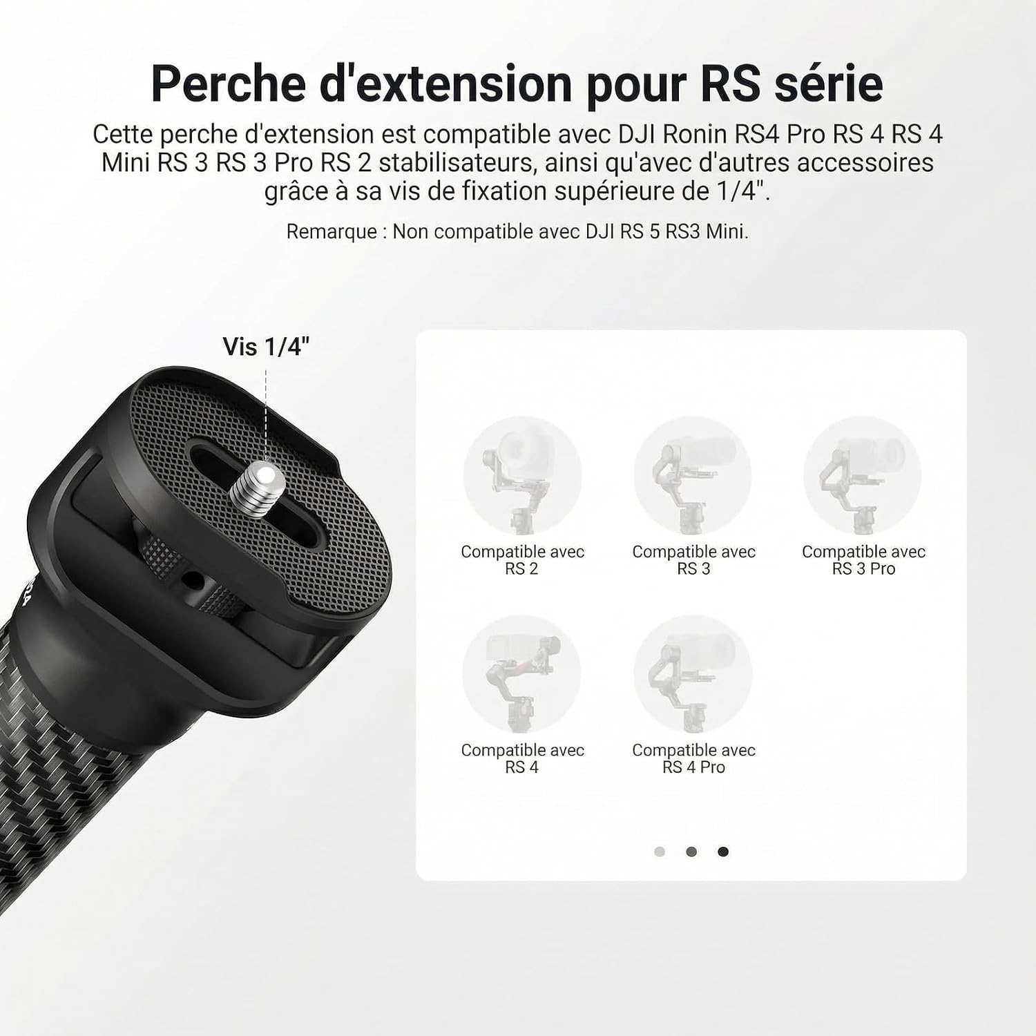 Thumbnail 1 de NEEWER Perche d’extension en fibre de carbone GA024 pour DJI Ronin (vis 1/4", 40 cm)