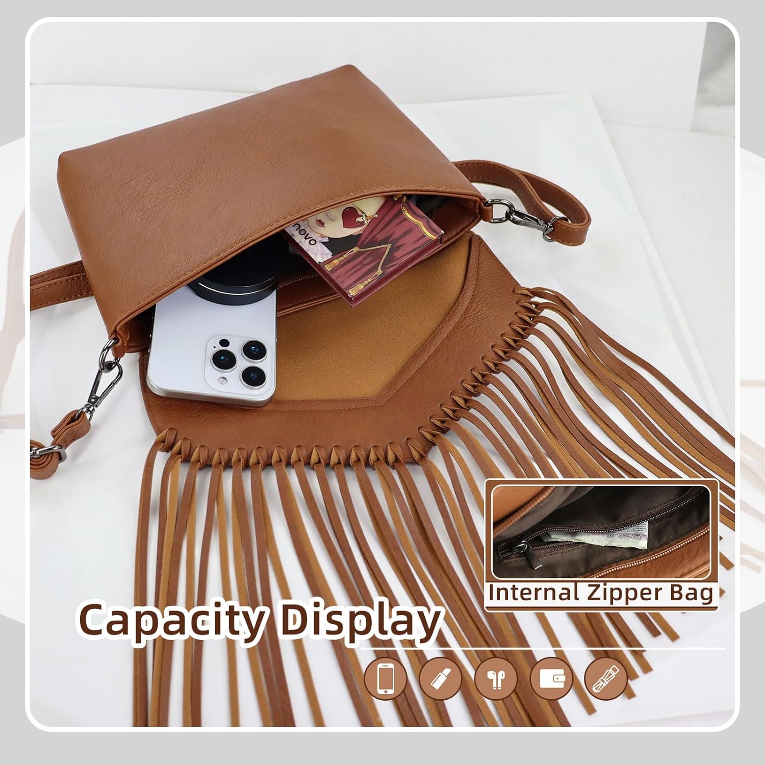 Thumbnail 4 de AdiStylinno Fringe Shoulder Bag for Women: Vintage PU Tassel Crossbody with Adjustable Strap