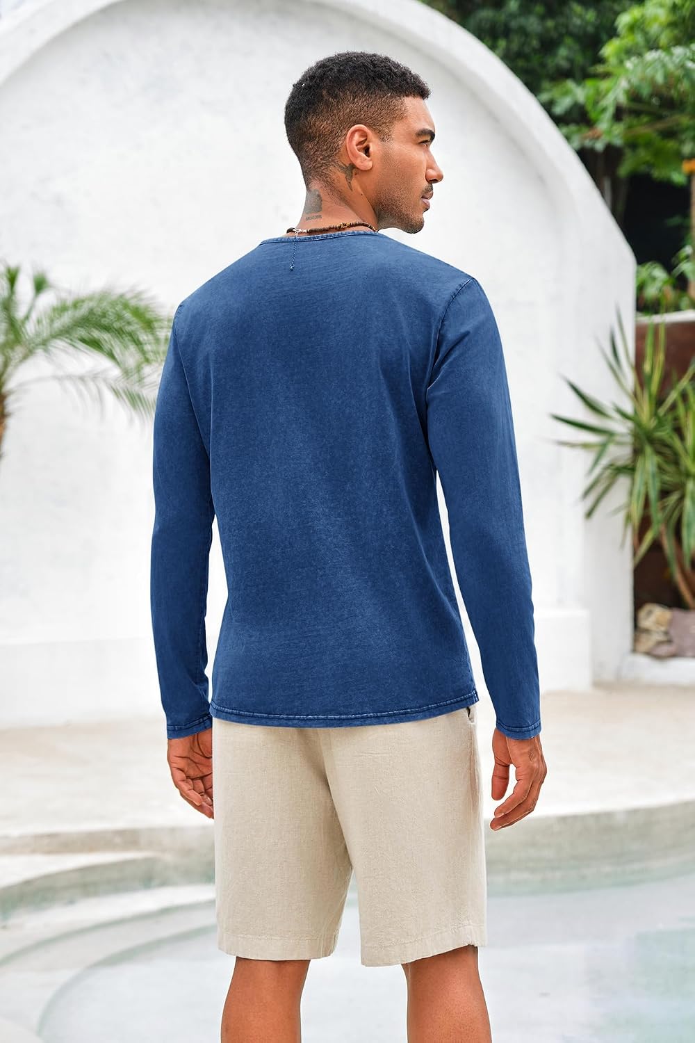 Detalle de Beotyshow Herren Henley-Langarmshirt (Slim Fit) aus Baumwolle – Vintage Casual mit Knopfleiste