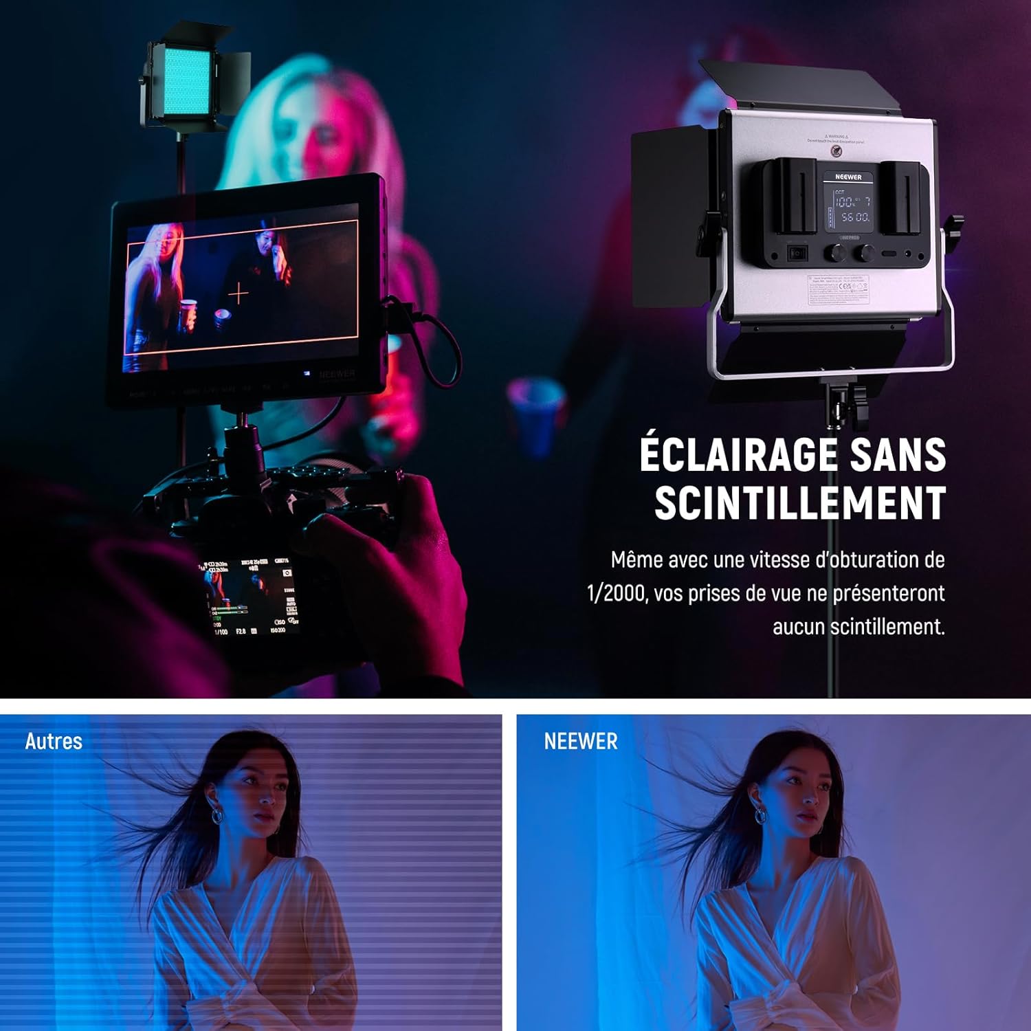 Thumbnail 4 de NEEWER 660 Pro II RGB : pack de 2 lampes vidéo LED 50 W avec contrôle via app et trépieds