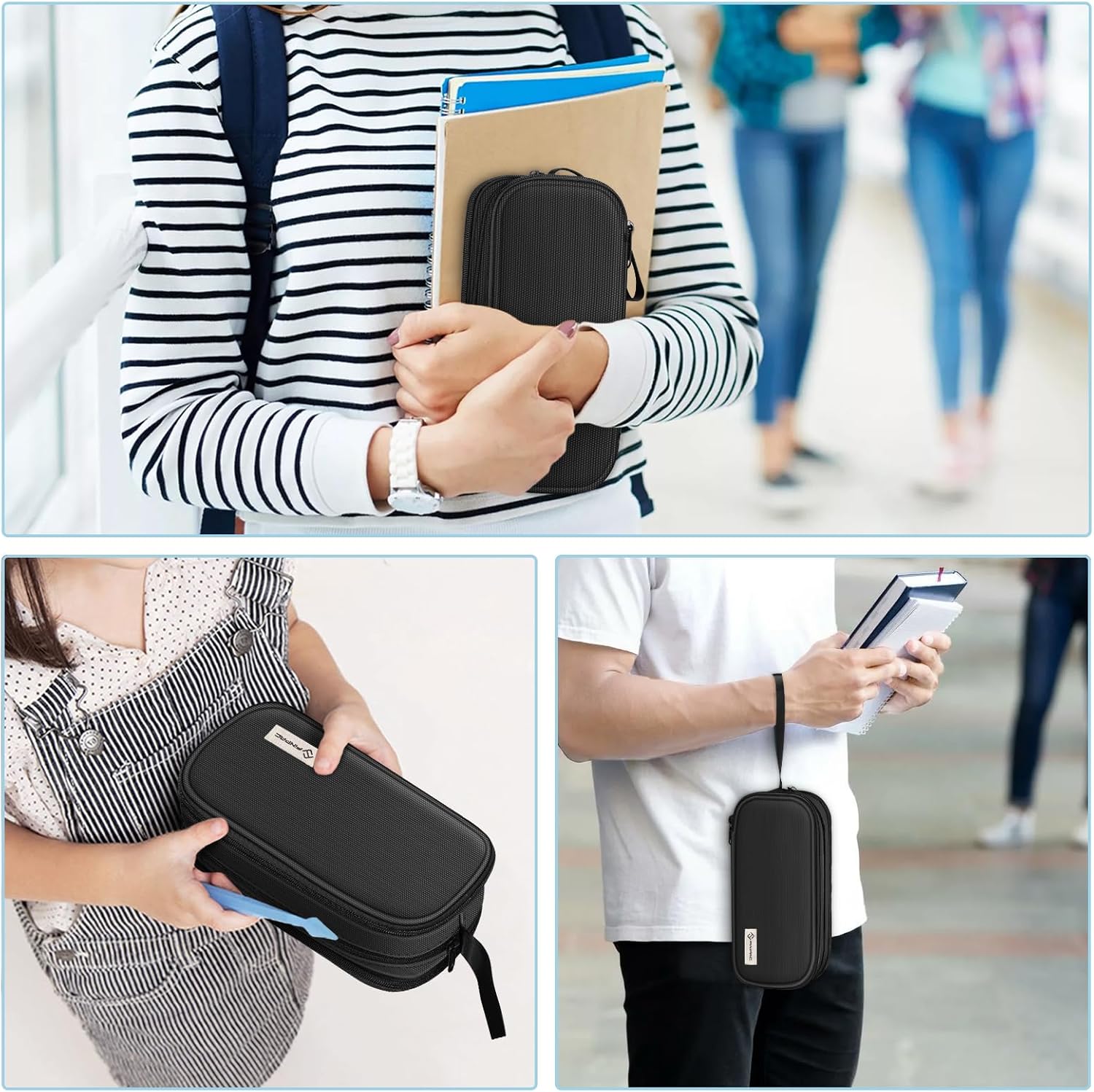 Thumbnail 5 de FINPAC Federmäppchen Federtasche mit 3 Fächern – große Kapazität für Schule & Büro (Schwarz)