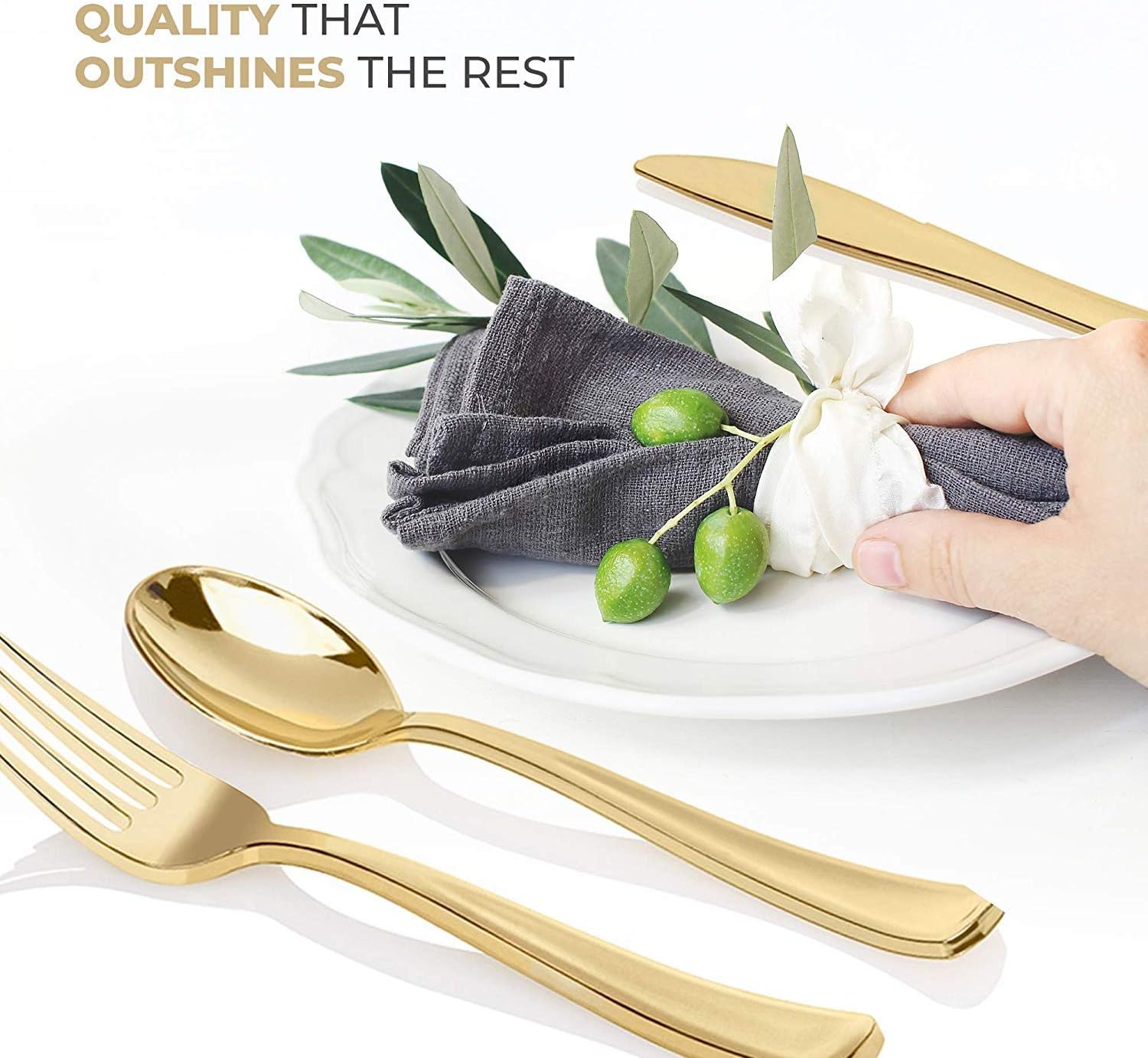Detalle de Gold Plastic Silverware Set 160 Pack 🍴