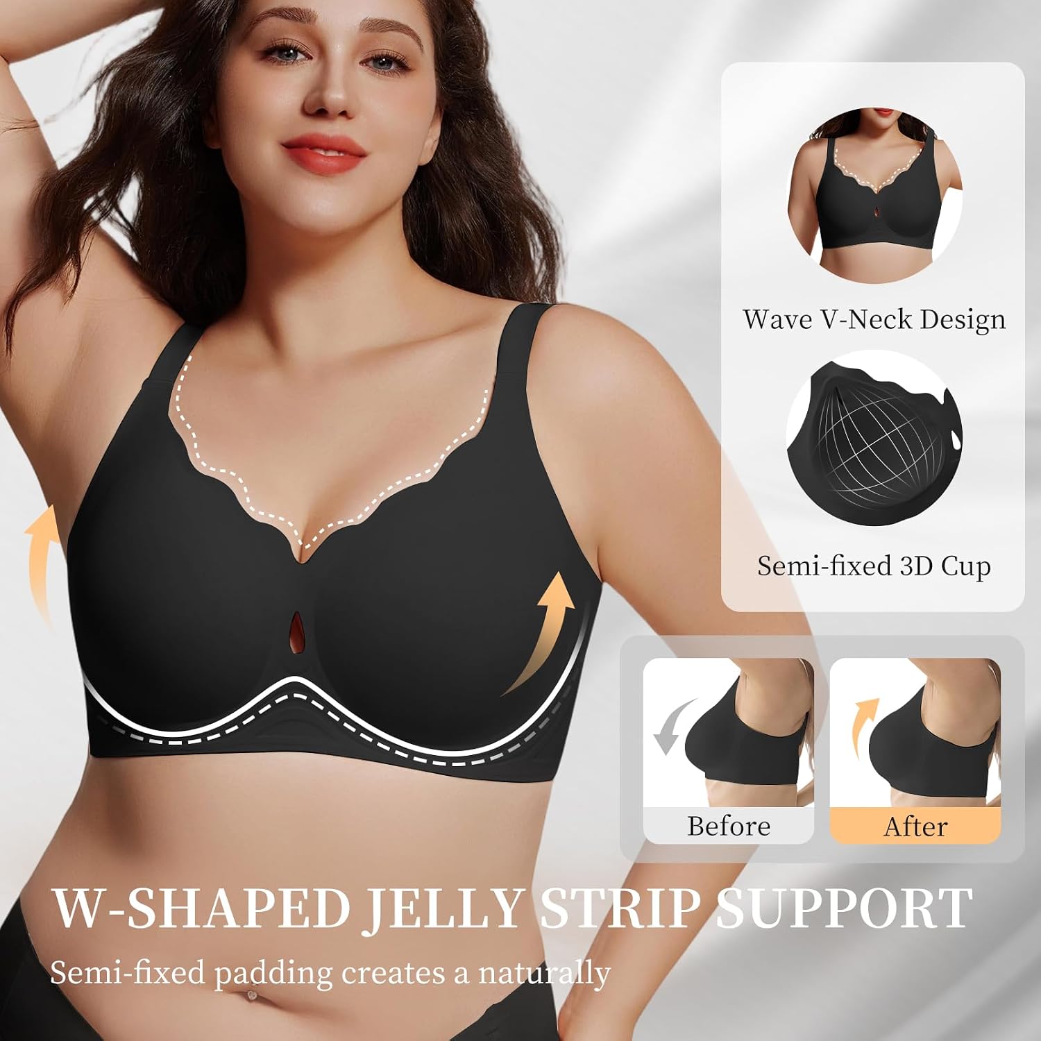 Thumbnail 1 de UIMERO Jelly Wireless Bra for Women, Seamless Wave-Neck T-Shirt Bra