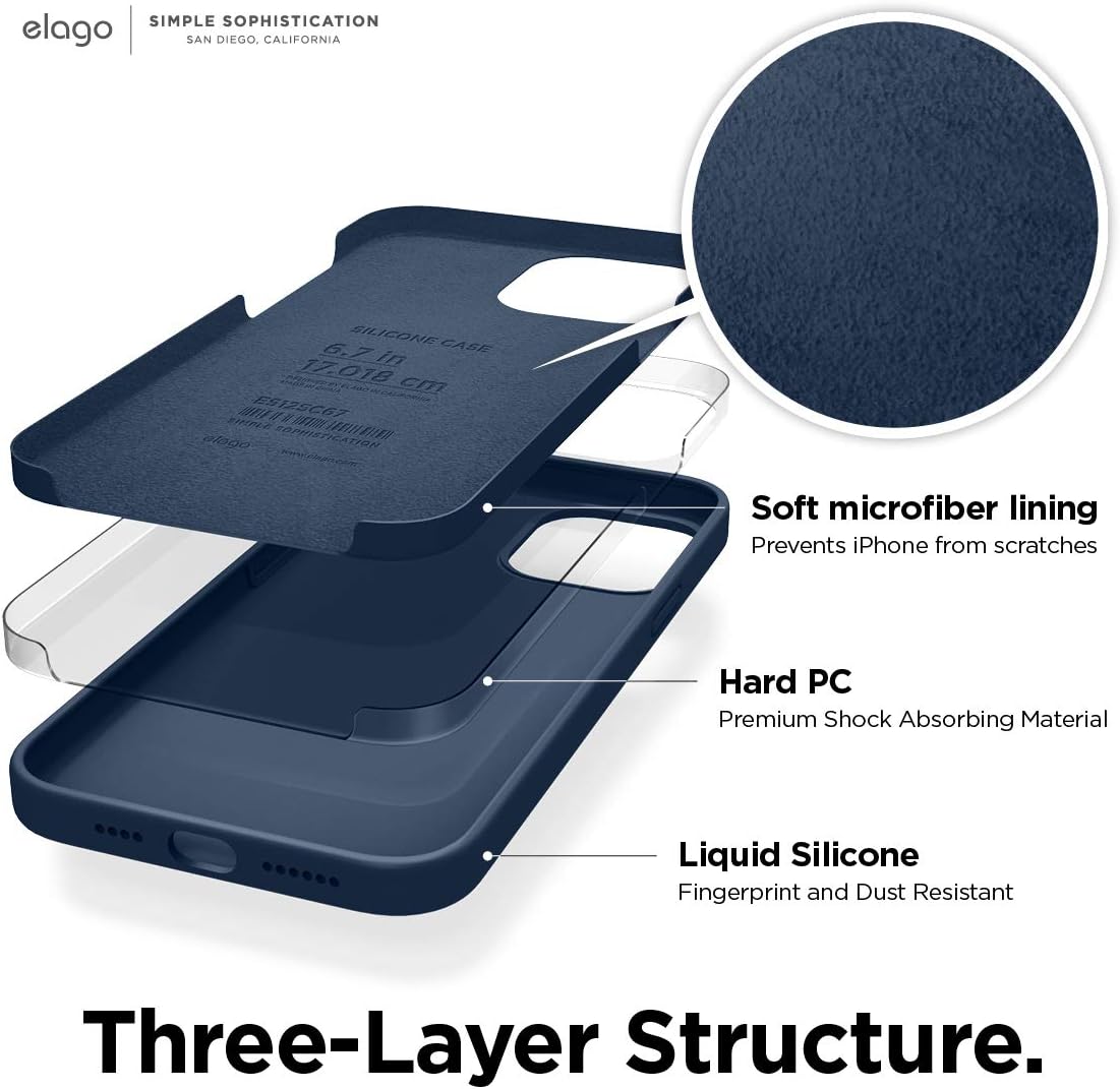 Detalle de elago Coque Silicone Liquide en silicone premium pour iPhone 12 Pro Max 6,7” (Bleu marine) – protection antichoc à 3 couches