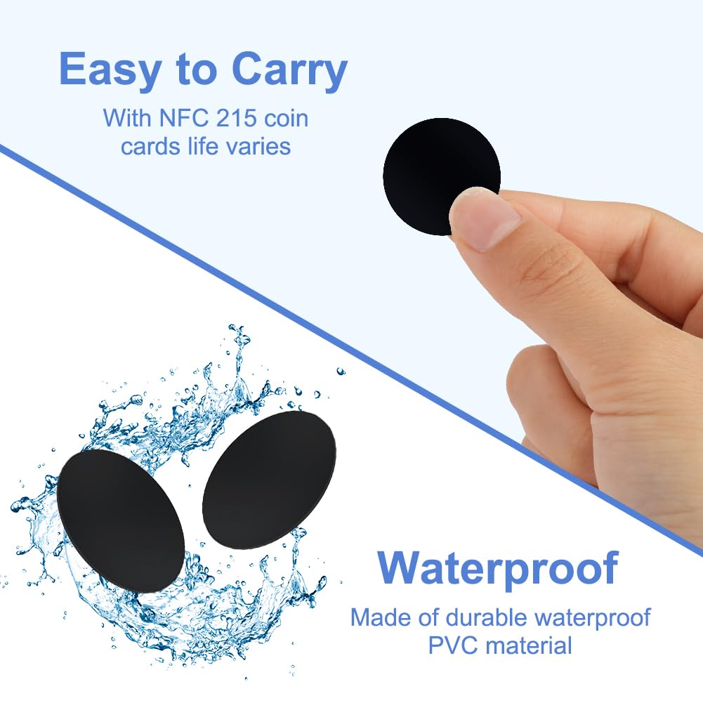 Detalle 1 de OFFCUP NTAG215 NFC Coin Tags, 25mm Black PVC Round Cards, 20 Pack