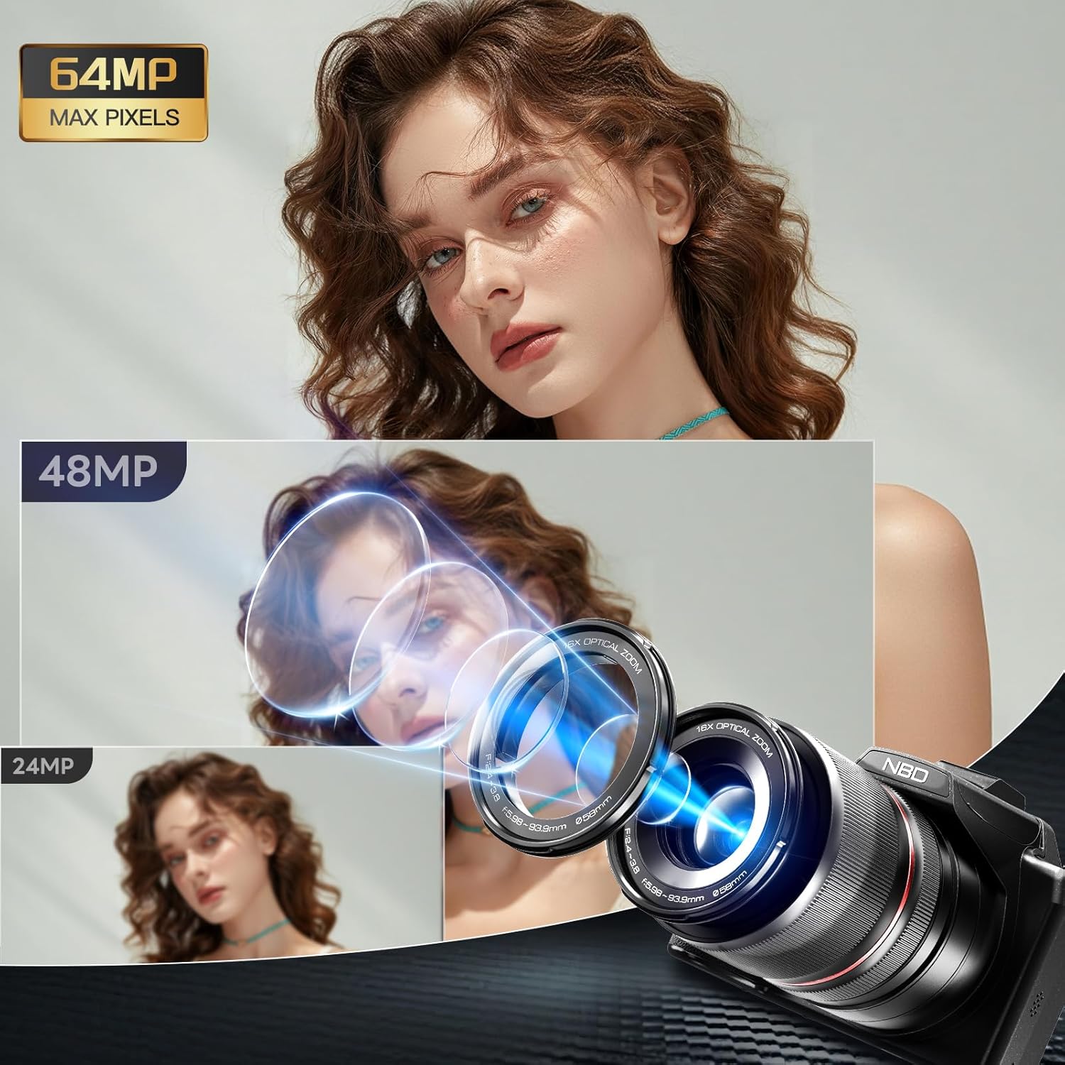 Thumbnail 1 de NBD 8K Digital Camera — 64MP UHD, 16x Optical Zoom, 180° Screen, Wi‑Fi & Dual Batteries