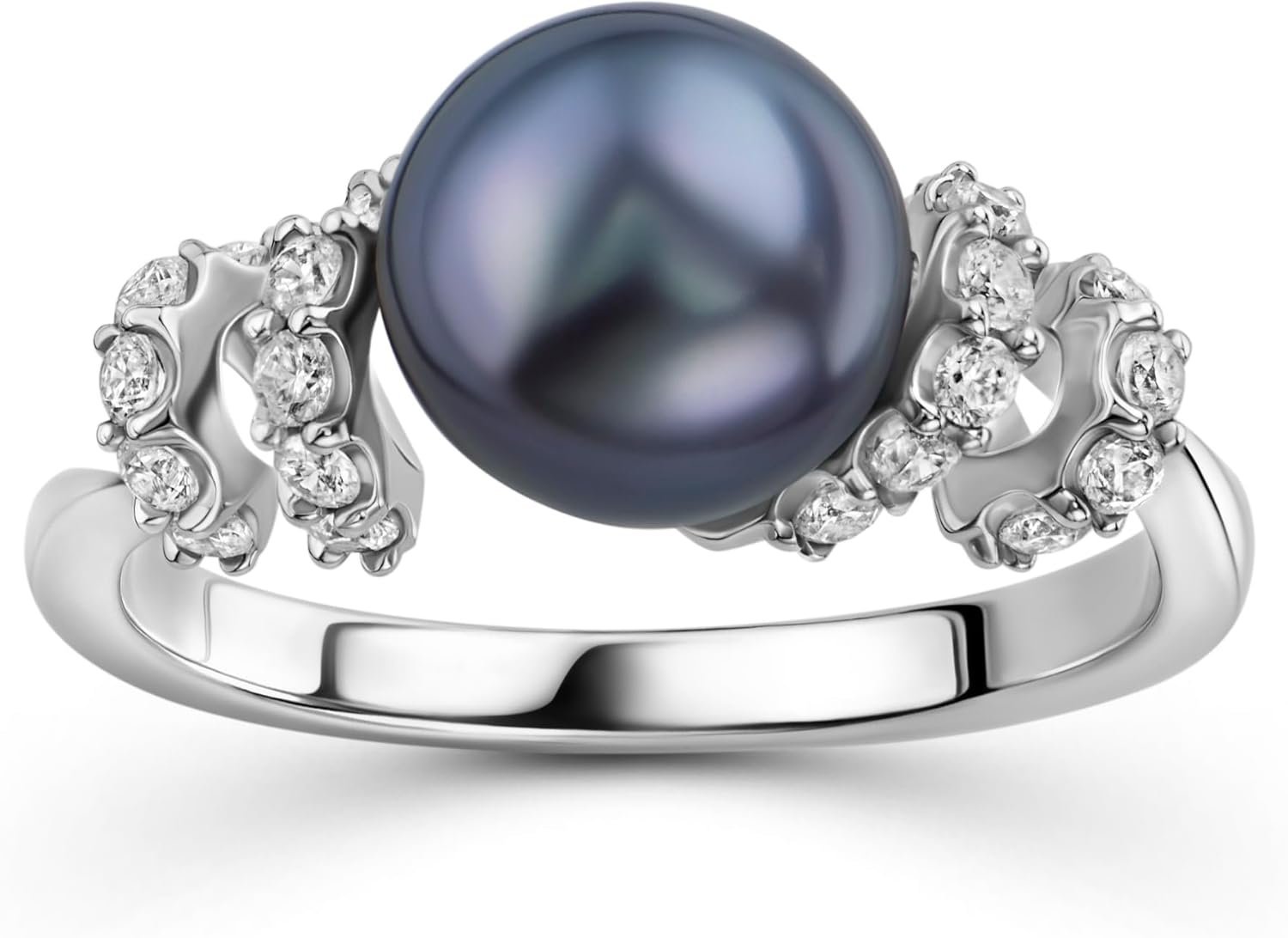 Thumbnail 1 de Bague Orovi en argent sterling avec perle d'eau douce noire et zircons blancs