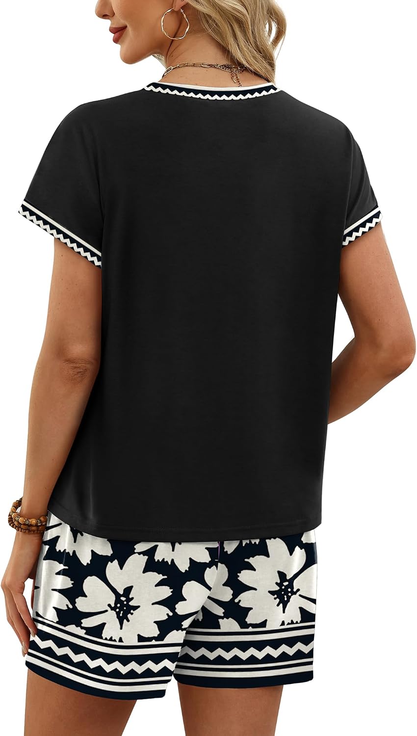 Detalle de WIHOLL Two Piece Sets for Women Summer Lounge Short Sets Cap Sleeve Crew Neck Sweatsuit with Pocket (XS–2XL)