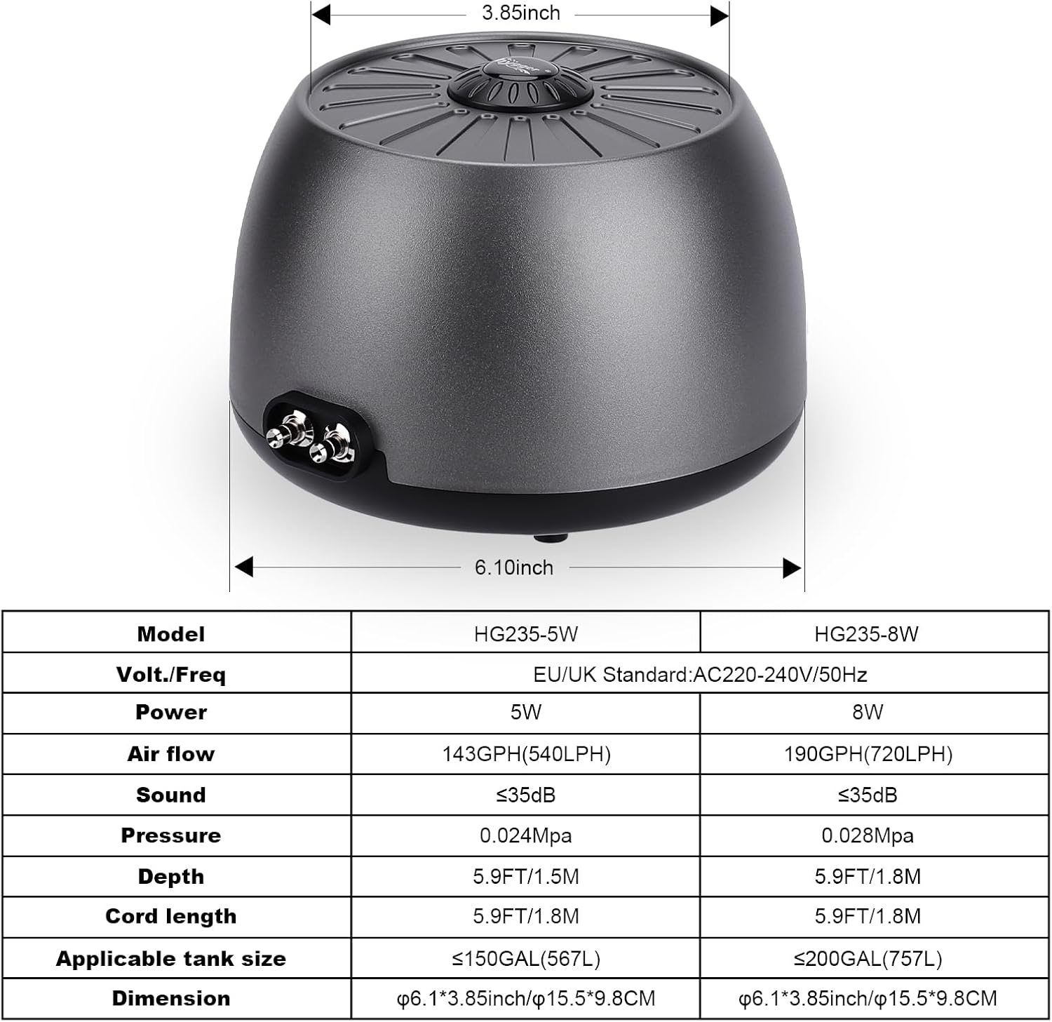Thumbnail 4 de hygger Aquarium Air Pump Quiet 35 dB, 2-outlet air pump 🐟