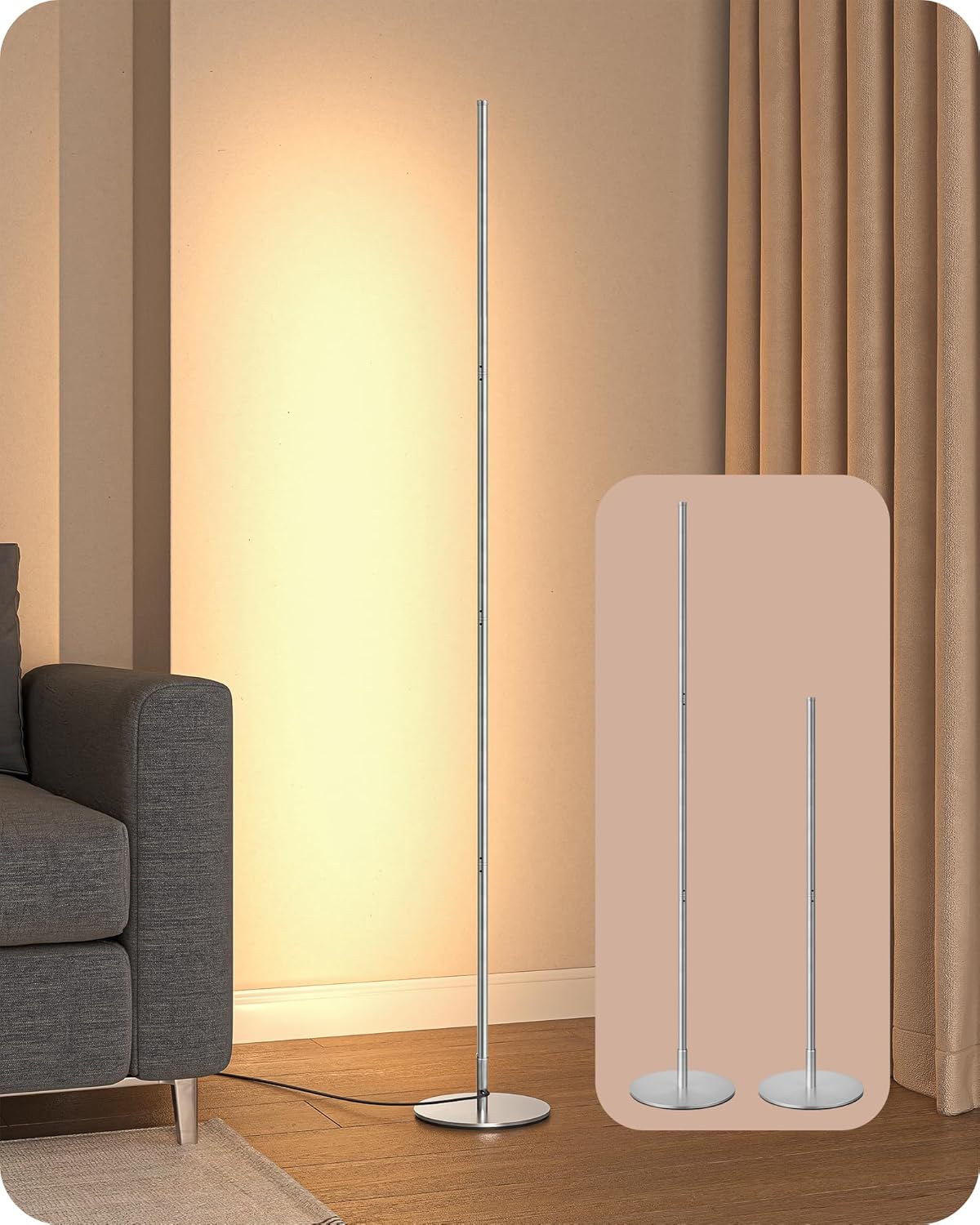 Thumbnail 6 de EDISHINE Lampada da Terra LED Dimmerabile con Interruttore a Pedale, 3000K, Argento