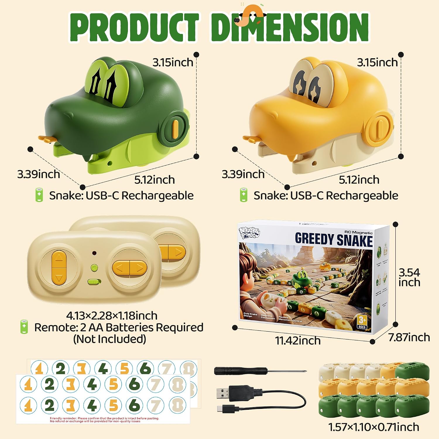 Detalle de NAUGHTY PANDA QC-2026Y2 Remote Control Snake Toy, 2.4GHz, Magnetic Blocks