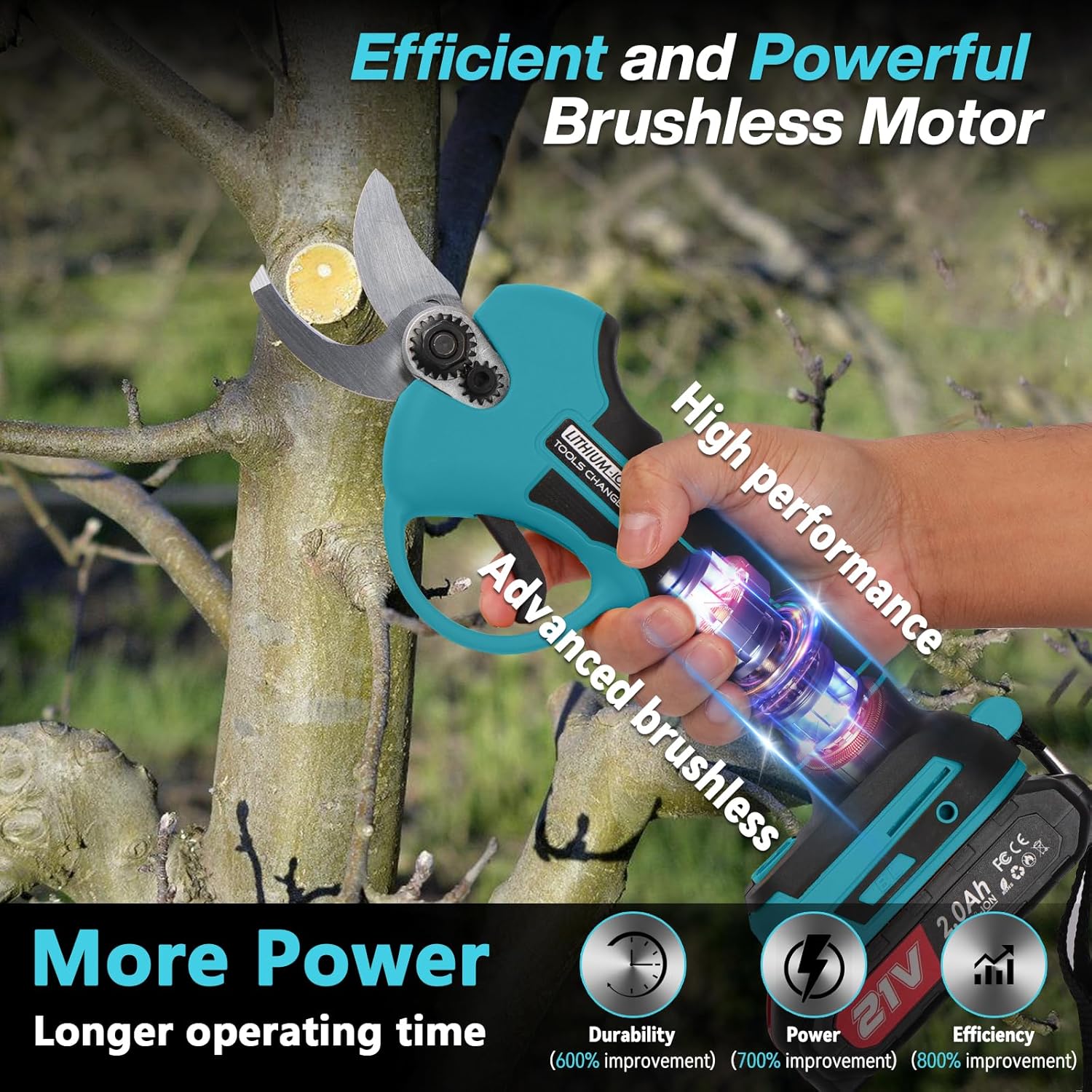 Detalle de Forbici Potatura Elettriche Leggere 30 mm con 2 Batterie 2000 mAh – kit professionale per giardino, ulivo e vigneti