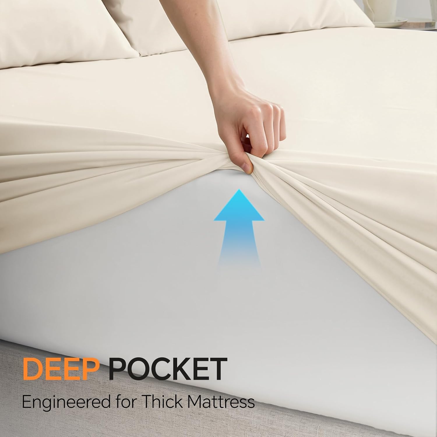 Thumbnail 3 de BEDELITE Super King Size Fitted Sheet Deep – Cream Yellow Brushed Microfibre, 40 cm Pocket