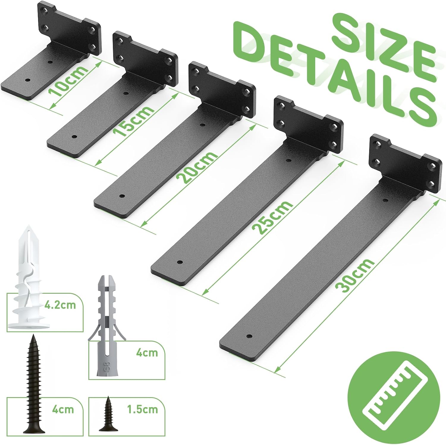 Thumbnail 3 de Yeabett 2 Pack Shelf Brackets 20cm (Heavy Duty) – Wall-Mounted, 75kg Load Capacity, Black