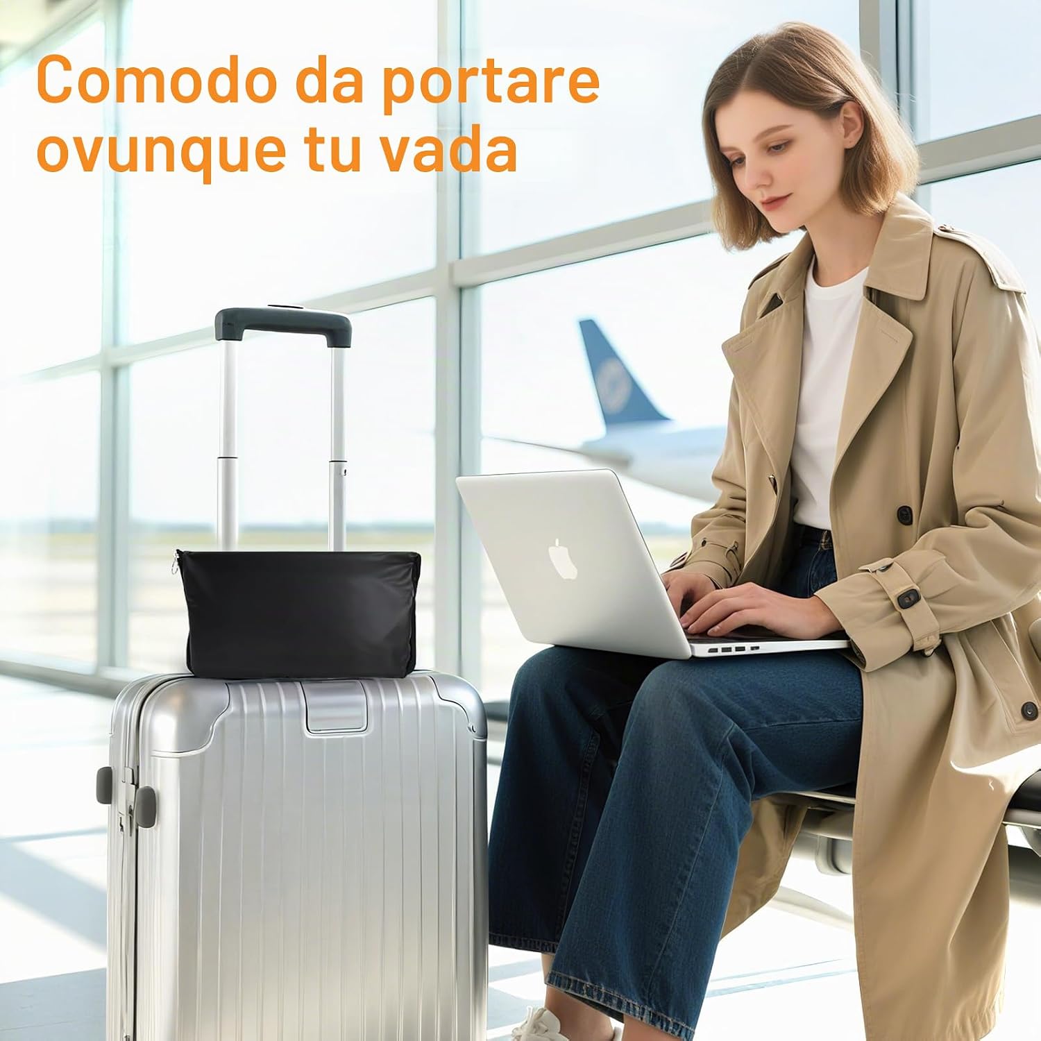 Thumbnail 6 de Maliton poggiapiedi gonfiabile per aereo (borsa inclusa) – poggiapiedi da viaggio regolabile, grigio scuro