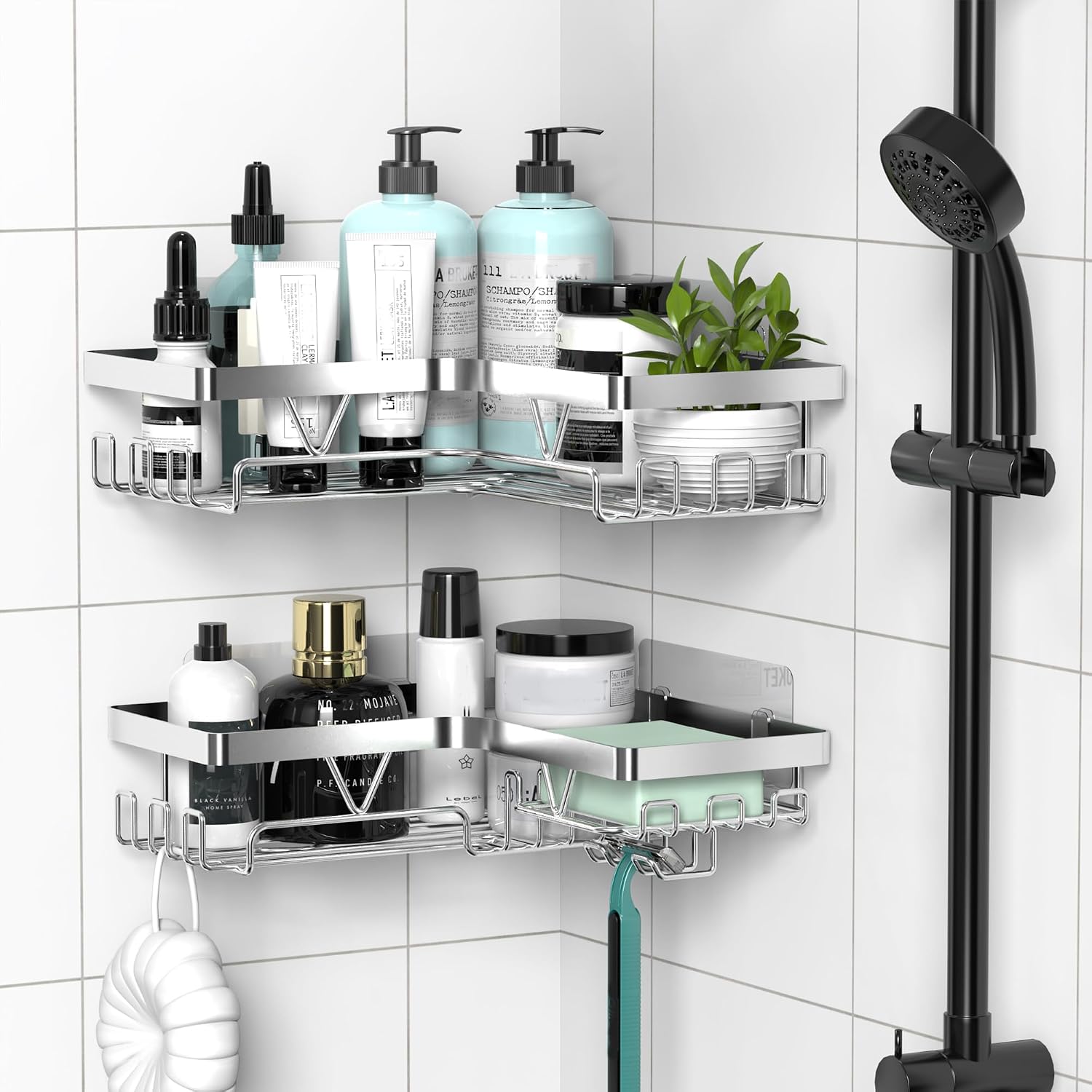 Thumbnail 1 de KEGII Corner Shower Caddy – No-Drill Adhesive Shower Shelf in Stainless Steel (Silver)
