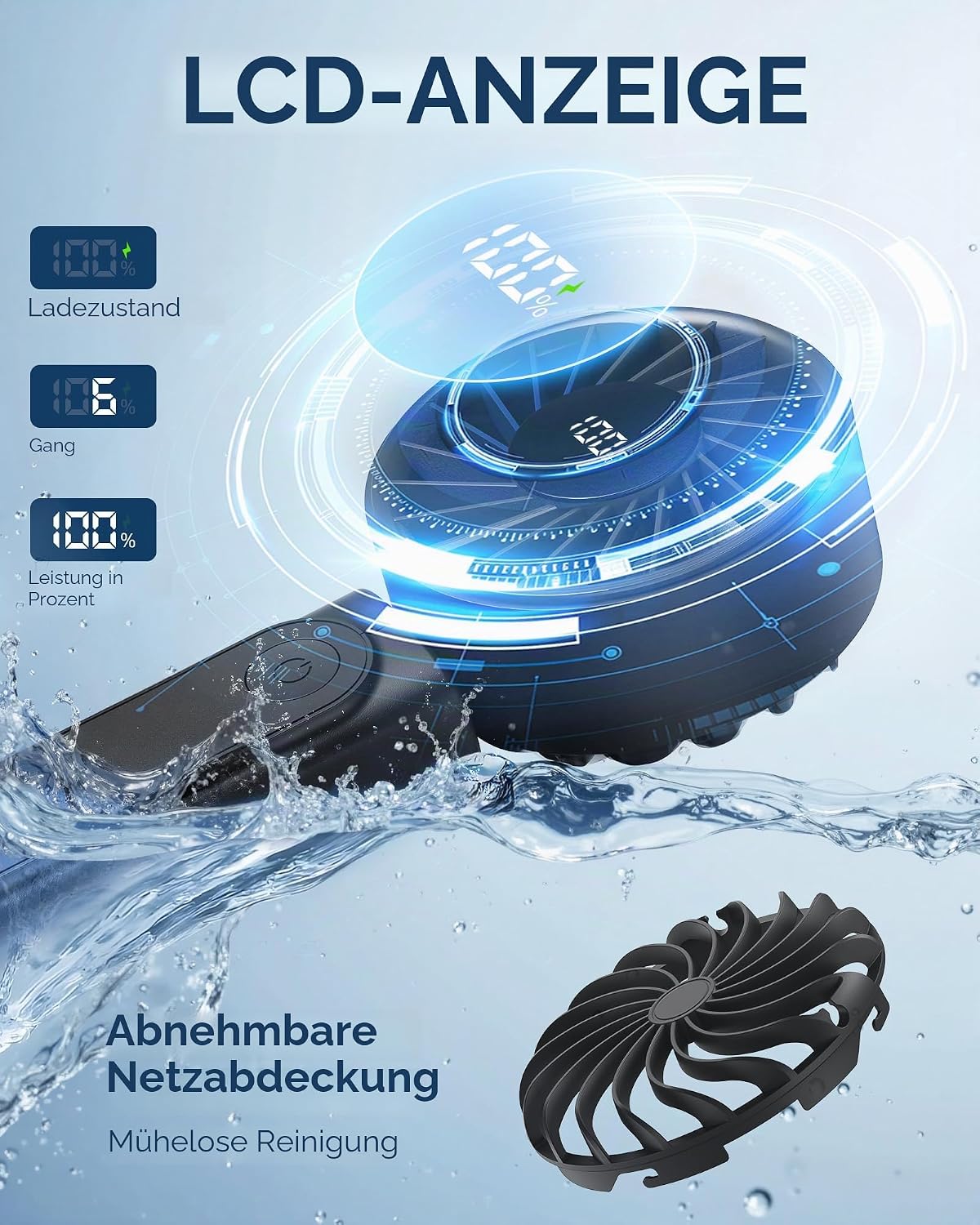 Detalle de Peiyuu Handventilator: Kompakter 3-in-1 Mini-Ventilator mit 4000 mAh Akku