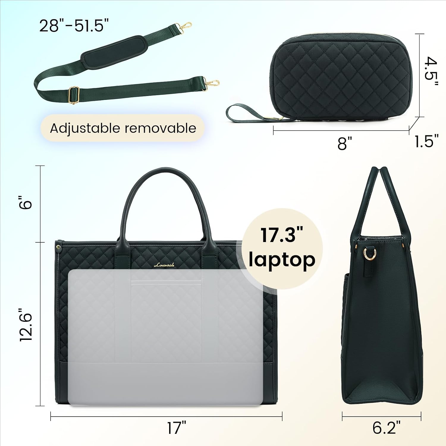 Detalle de LOVEVOOK Laptoptasche Damen 17 Zoll – Große, wasserdichte Arbeitstasche mit viel Stauraum