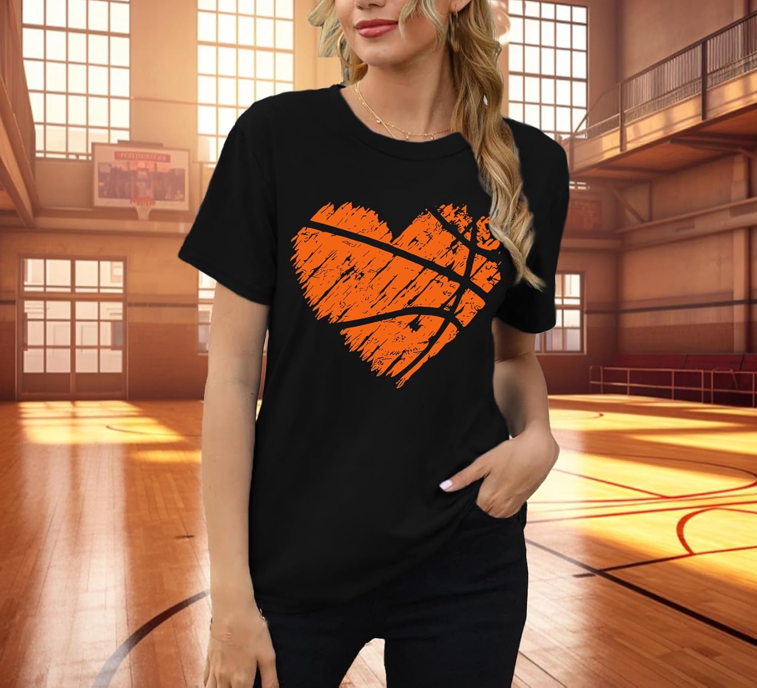 Detalle de Qskall Women's T-Shirts Cute Netball Heart Shirt – Basketball Tee Tops