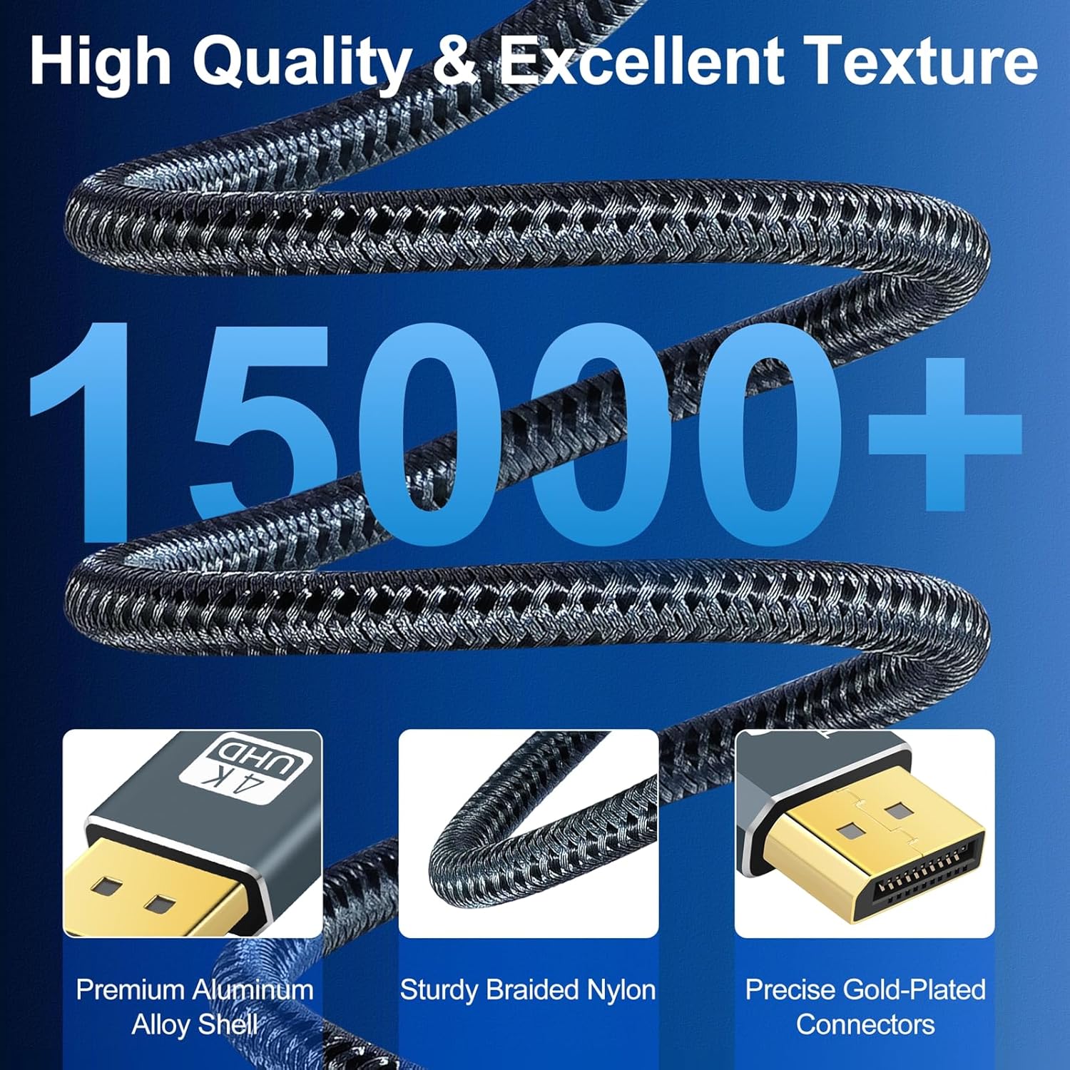 Thumbnail 3 de Thzzhnno 4K DisplayPort Cable 3M (DP 1.2) – Gold Plated, 4K60, 2K165/144Hz