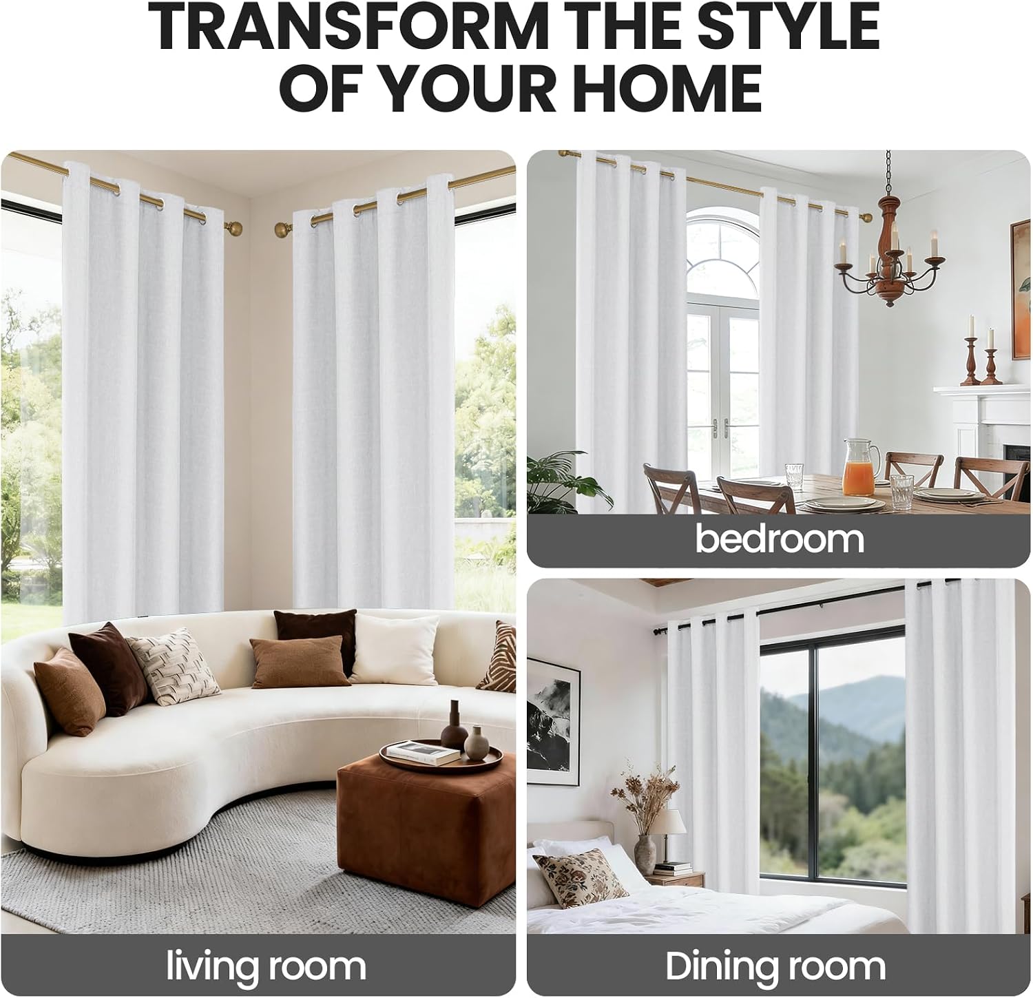 Detalle de Ystyle Rideau occultant Lot de 2 – 140x225 cm, effet lin, isolation thermique et anti bruit, blanc ivoire