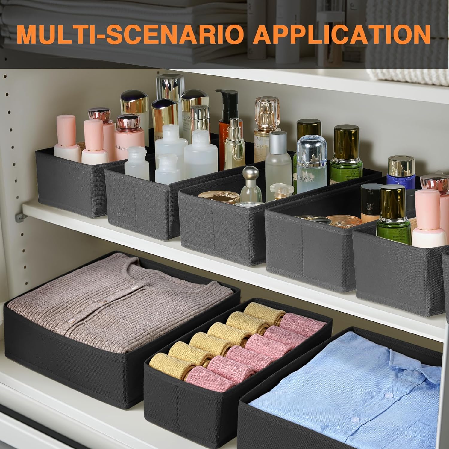 Thumbnail 2 de DIMJ Undewear Drawer Organiser Dividers – 4 Pcs (2 sizes), Foldable Fabric Wardrobe Storage for Bedroom, Wardrobe, Closet and Shelf in Black