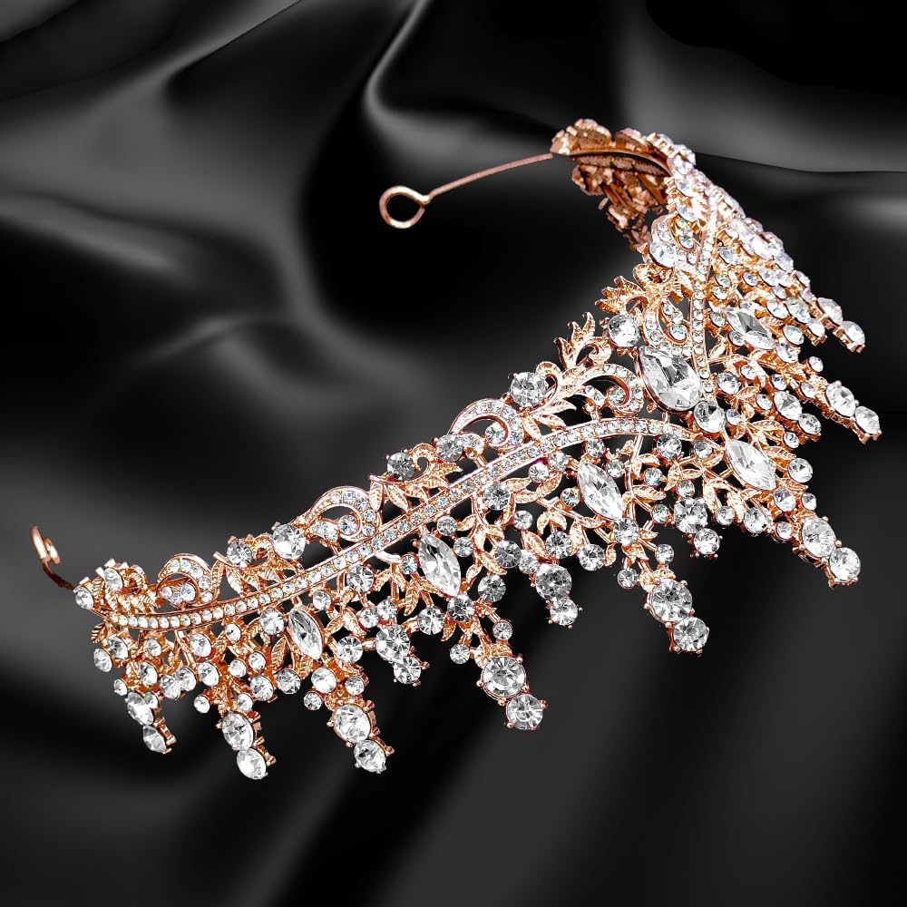 Thumbnail 5 de Krone Damen Königin Prinzessin Kostüm Tiara Kristallkrone Roségold mit Strass – Für Hochzeiten, Geburtstage und Bühnenauftritte