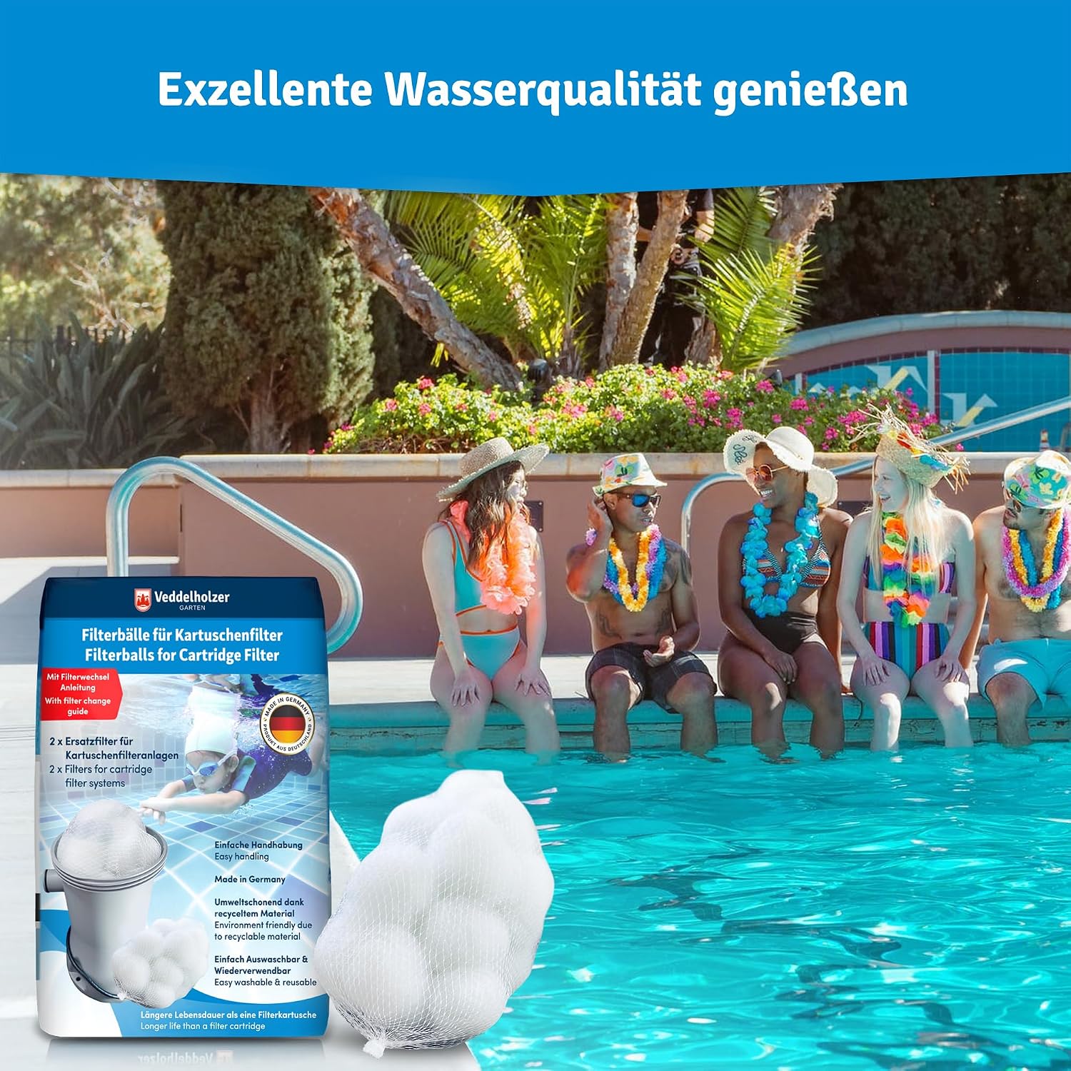 Thumbnail 6 de Veddelholzer 2 x Ersatzfilter für Kartuschenfilteranlagen – langlebige Filterbälle aus recyceltem Polyester