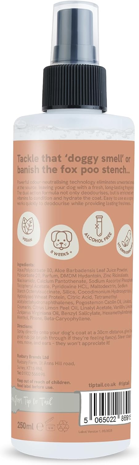 Detalle 2 de Tip Tail Smelly Dog Cologne Spray – Deodoris es and Conditions Fur (250ml)