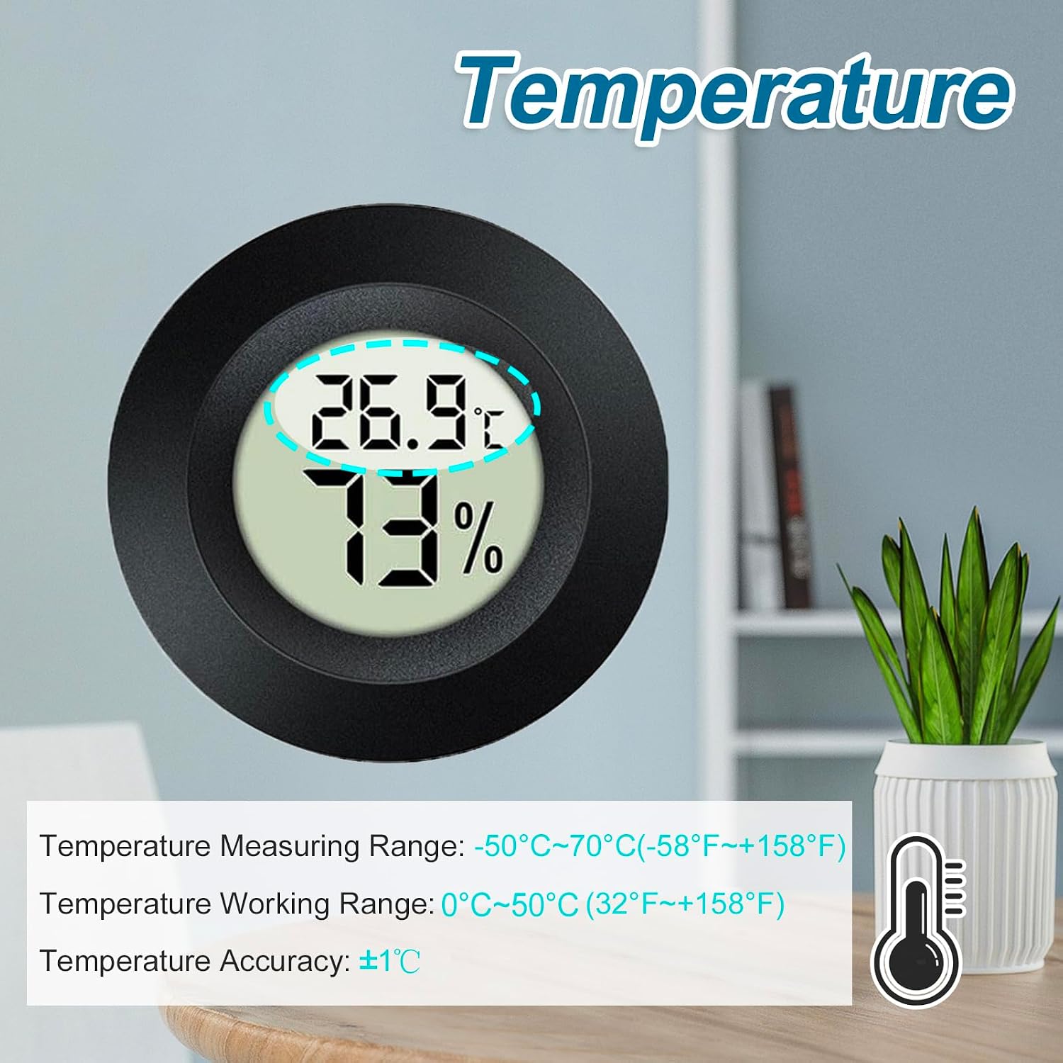 Detalle de JEDEW Digital Hygrometer Thermometer (Innen/Außen) – 4er-Set mit °F/°C, Messgenauigkeit ±1°F und ±5% rF