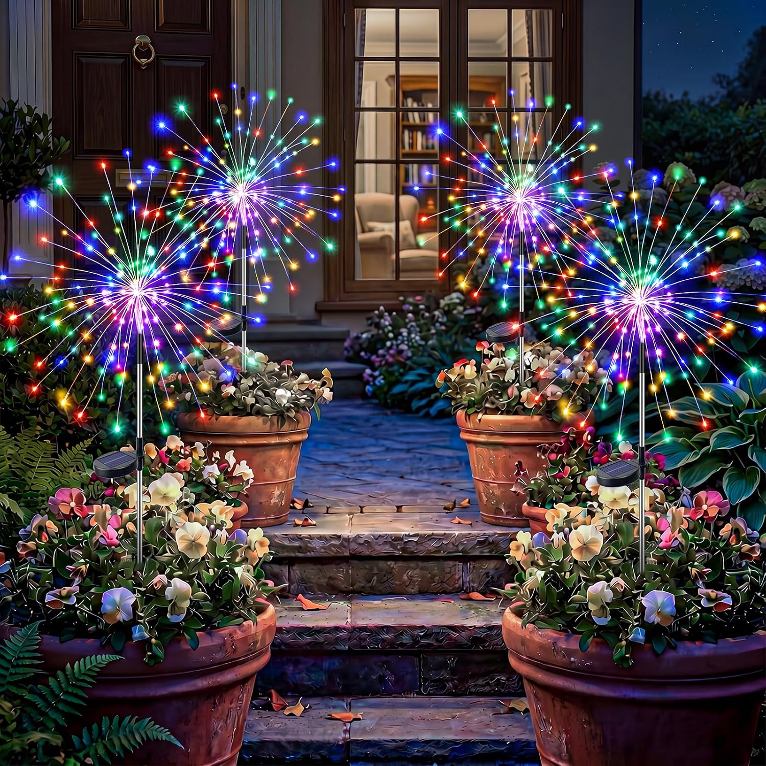 Detalle de Fairdeer SF05 Solar Starburst Garden Lights, 4-Pack, 120 LED, Multicolour