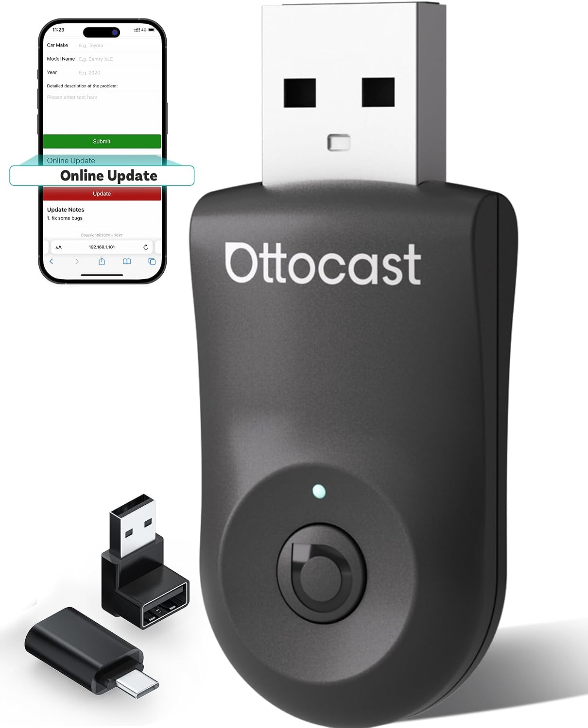 Detalle de Ottocast Mini Flow adaptador CarPlay inalámbrico