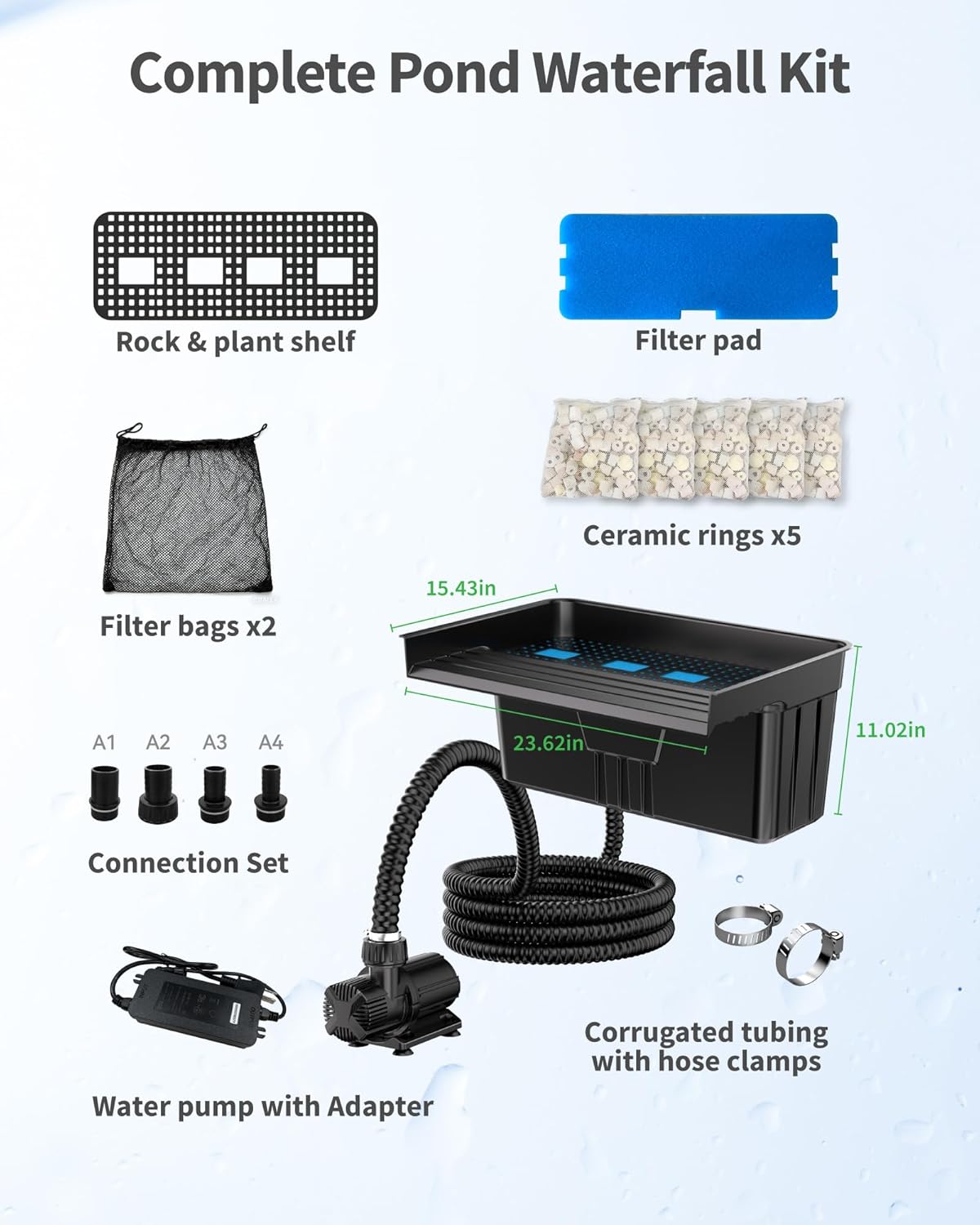 Thumbnail 4 de POPOSOAP Pond Waterfall Kit with 63W DC Pump and 60 cm Spillway for Large Ponds