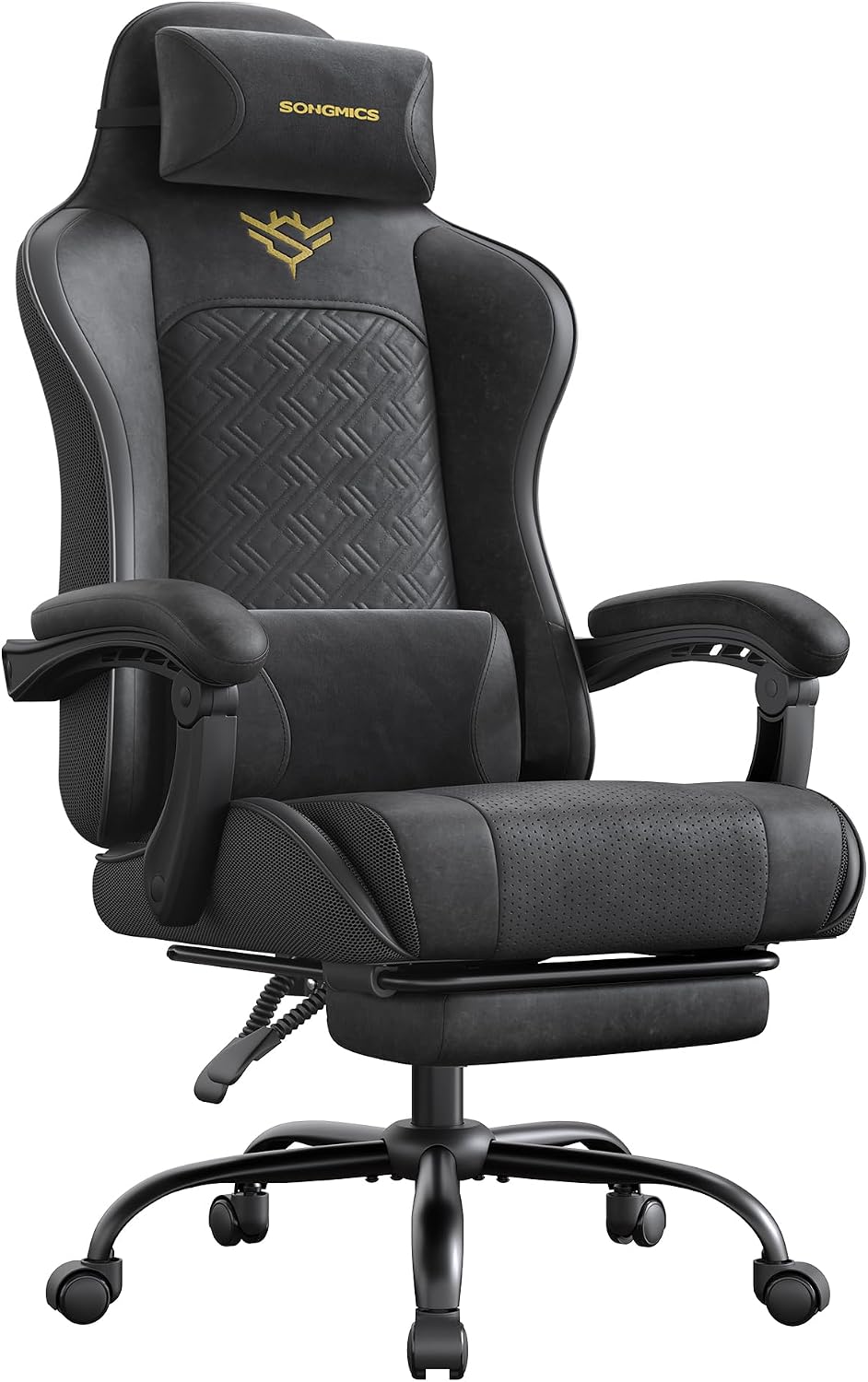 SONGMICS Gaming Chair, Ergonomic Office Desk Chair with Footrest and Spring Seat Cushion