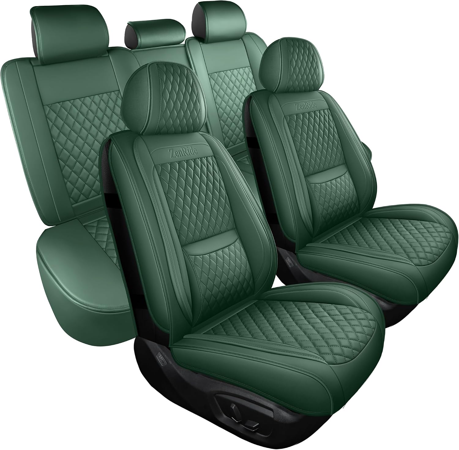 Detalle de Green Thick Nappa Leather 3D Contoured Car Seat Covers – Universal Fit with Lumbar Support