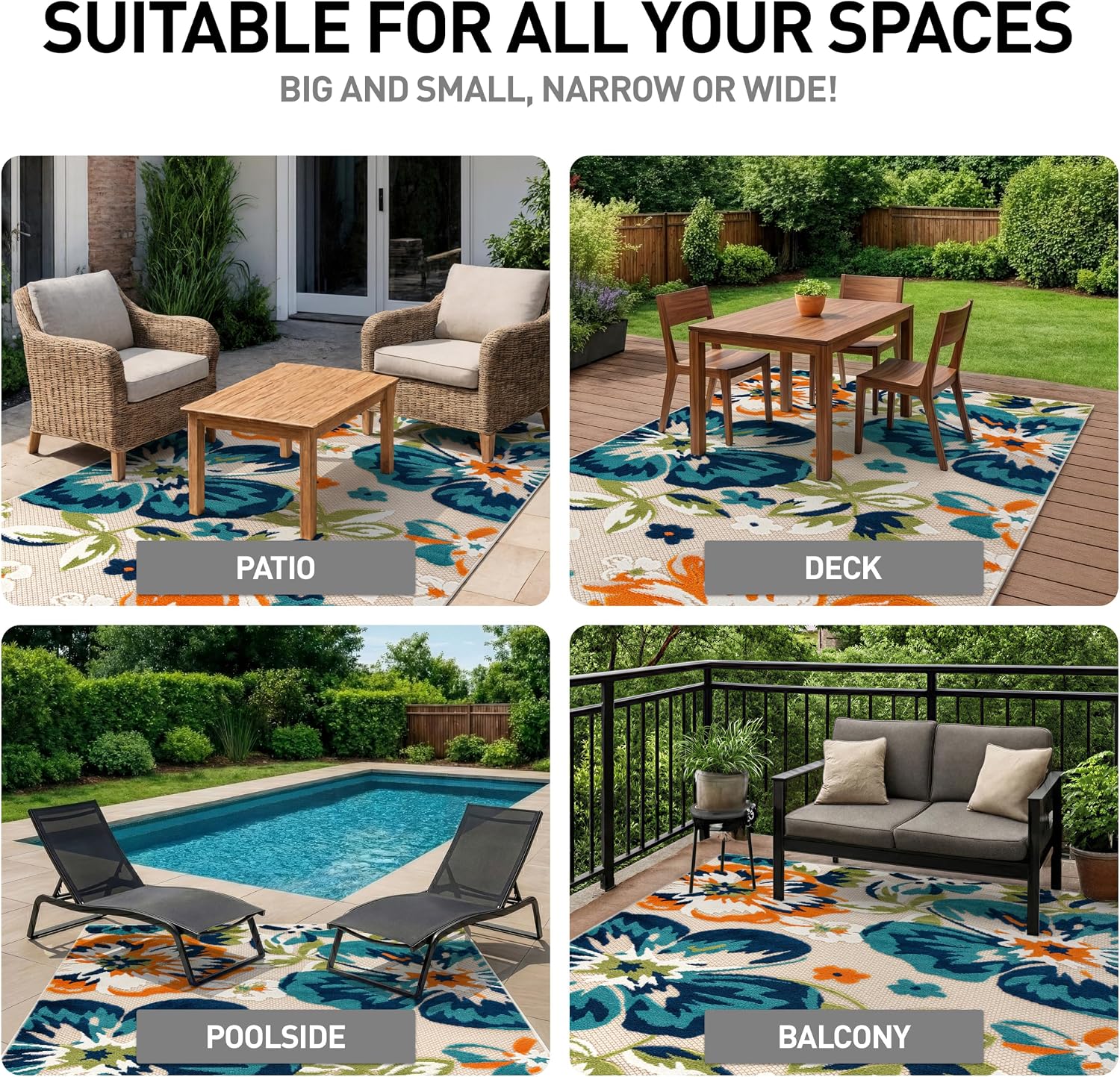Detalle de Rugshop Floral Patio Rug, 6'6" x 6'6