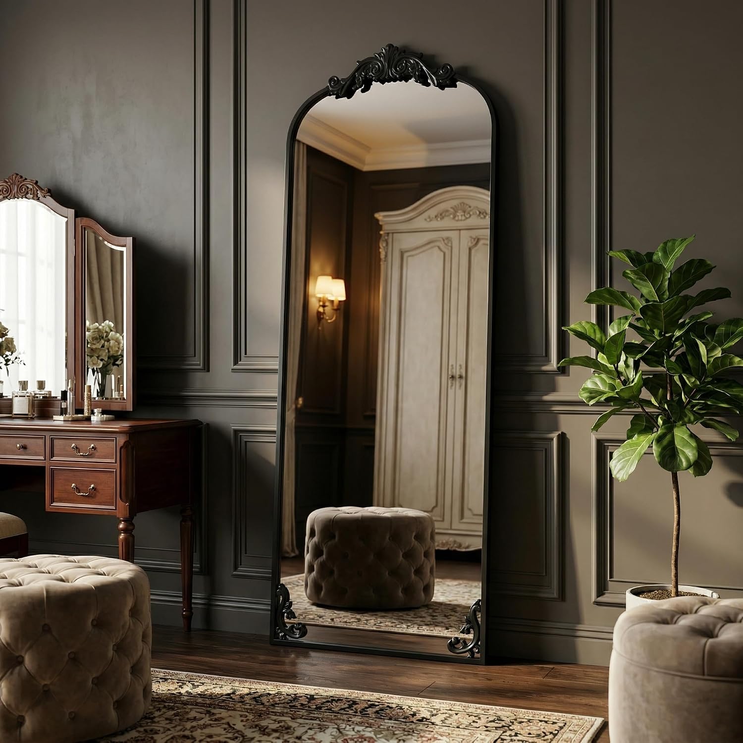 Detalle 2 de HARRITPURE Vintage Arched Full-Length Mirror, 64" x 21", Black Aluminum Frame
