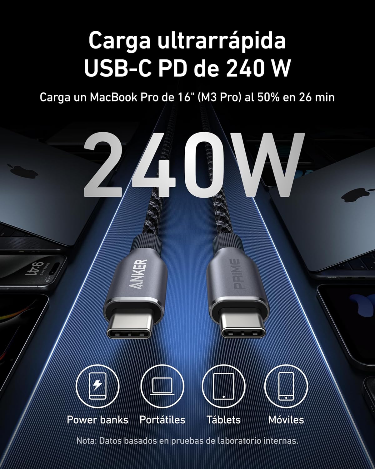 Detalle 2 de Anker Prime Cable USB C a USB C 240 W