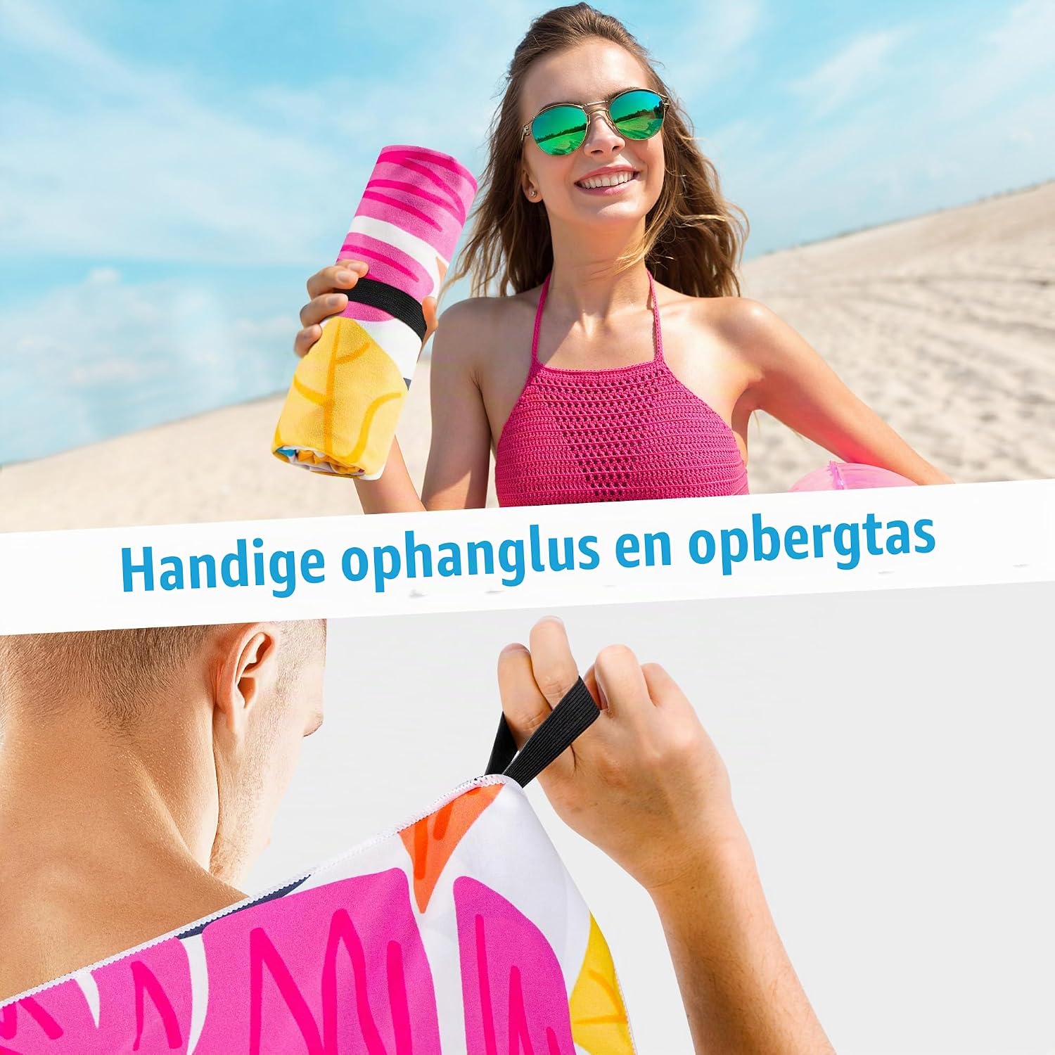 Detalle de Hexify C0116-0653 XXL-strandlakens van microvezel, set van 2, 180 x 90 cm