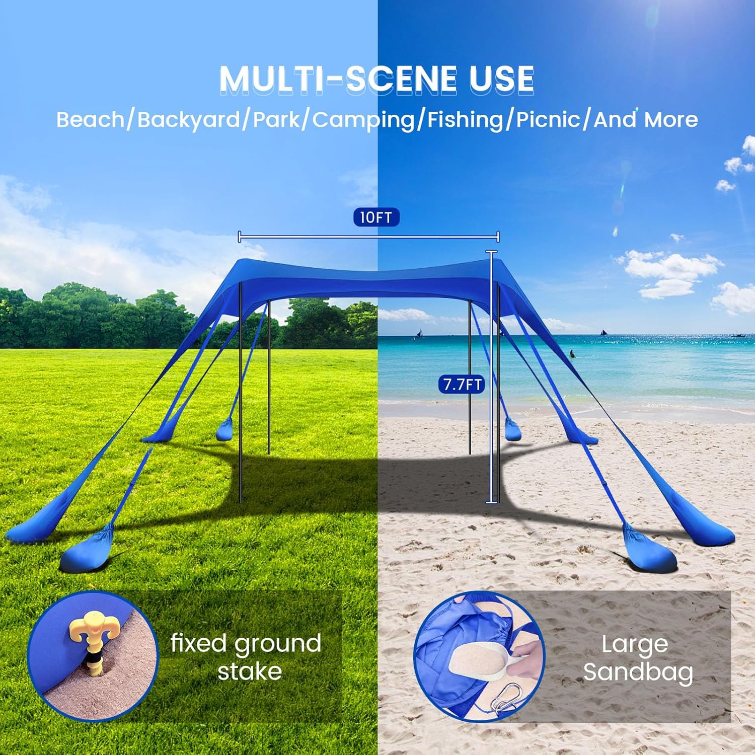 Thumbnail 4 de besuhot Beach Tent Sun Shelter 10x10FT: UPF 50+ Shade Canopy for Beach, Camping, and Outdoor Fun