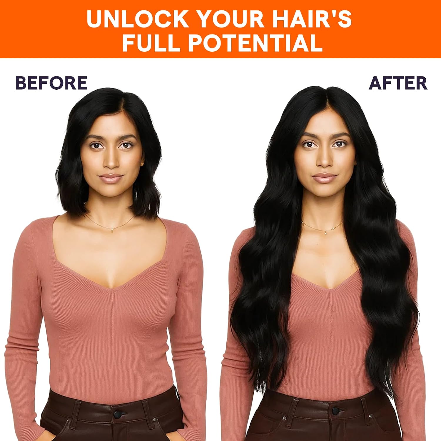 Detalle de Full Shine Sew In Hair Extensions Real Human Hair – Double Weft Jet Black (22Inch, 105G)