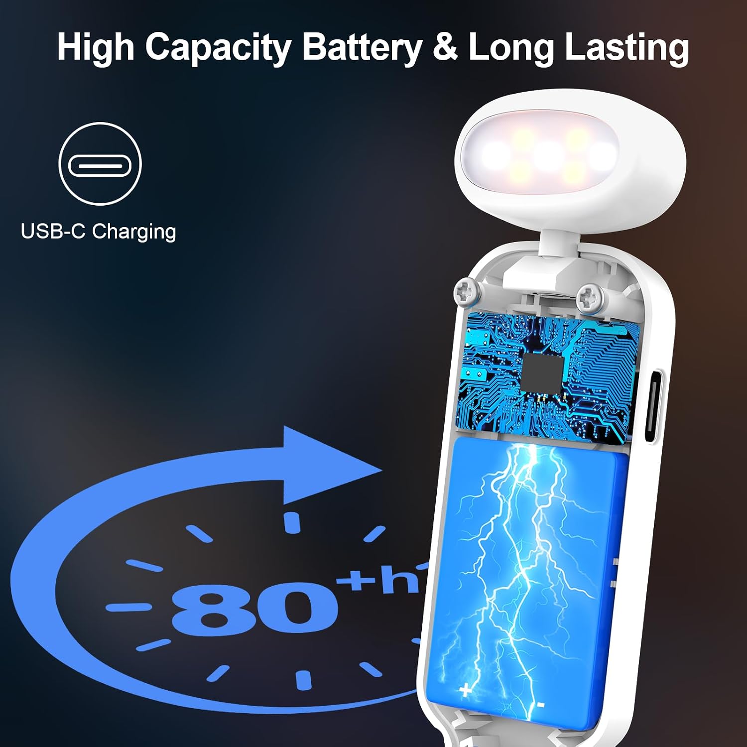 Detalle de Gritin USB-C-leeslamp met klem, 7 leds en 3 lichtkleuren