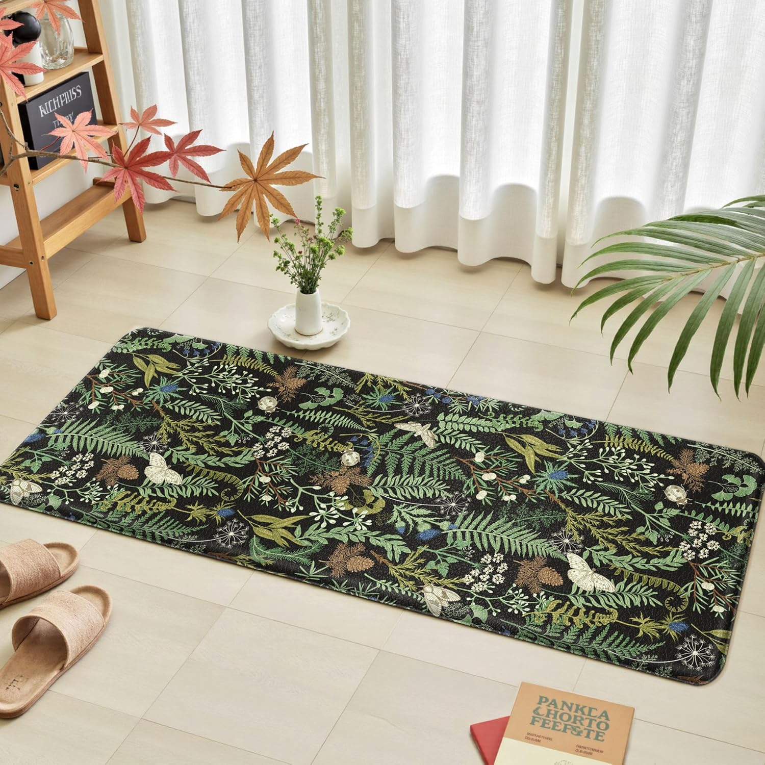 Detalle de Black Green Botanical Kitchen Rugs Set of 2