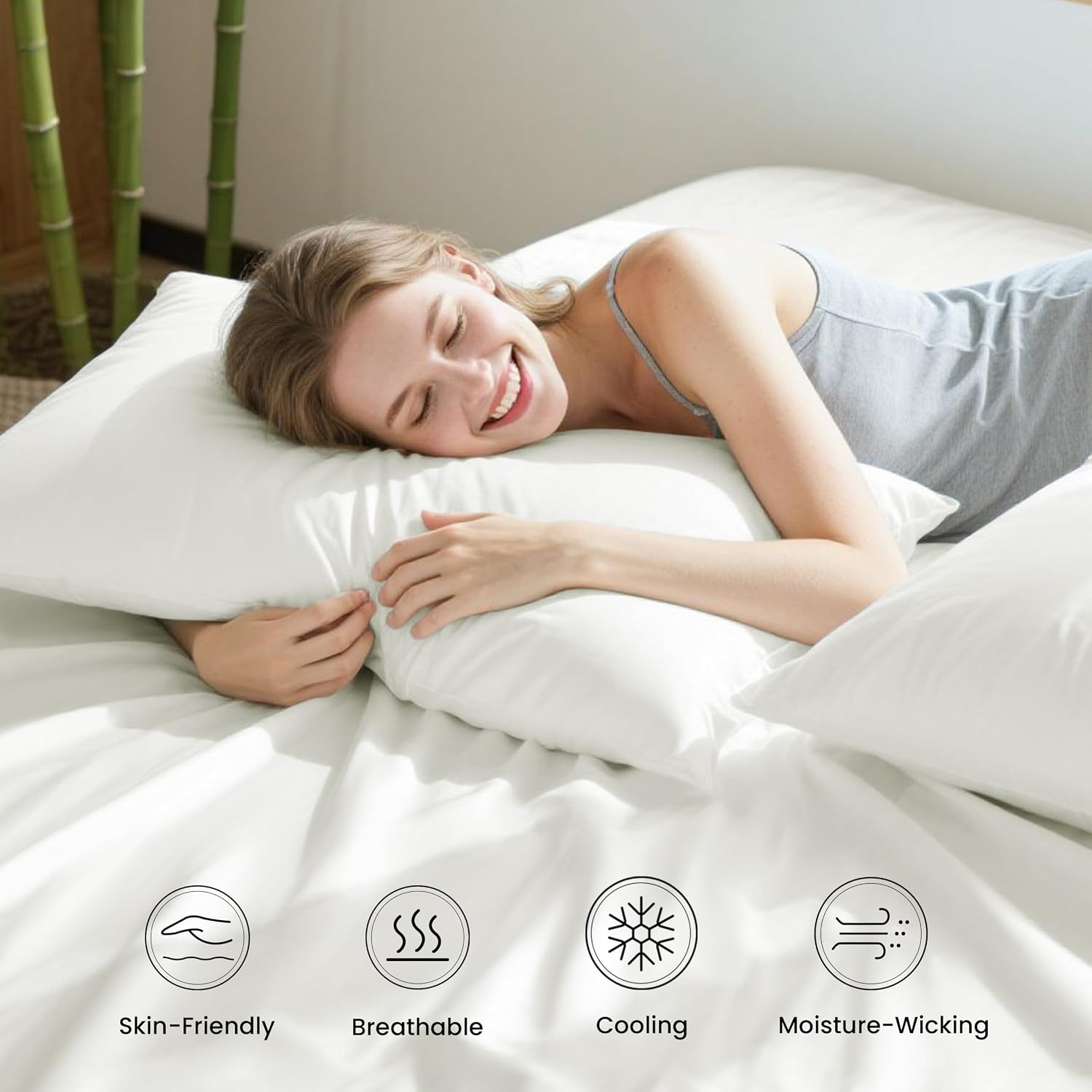 Detalle de Love's cabin 4-Piece Full Sheet Set: Bamboo Rayon, Deep Pocket, Breathable & Silky-Smooth