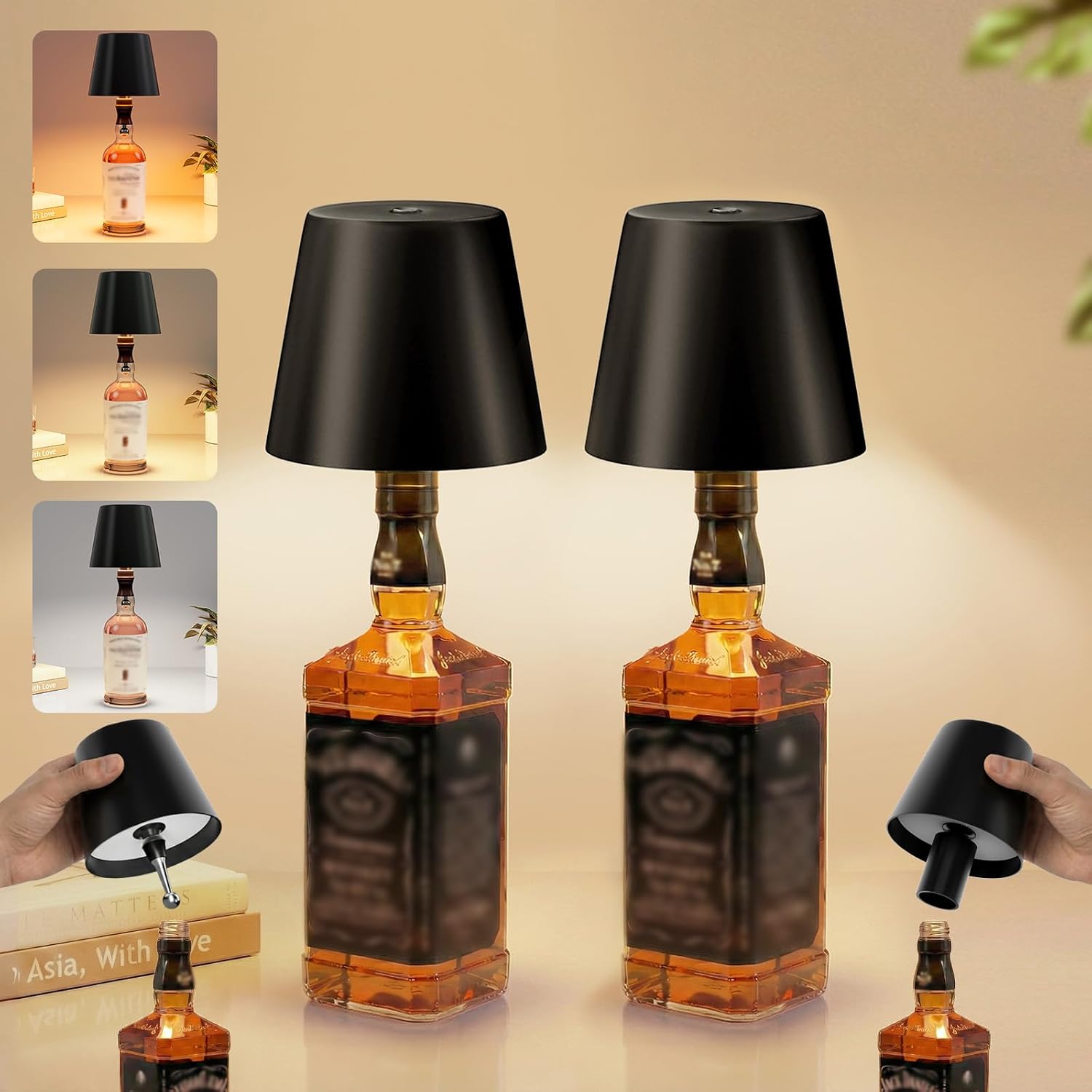 UPXNBOR Lot de 2 lampes LED en bouteille — Lampe de table sans fil, intérieur et extérieur, 3 températures de couleur, IP54